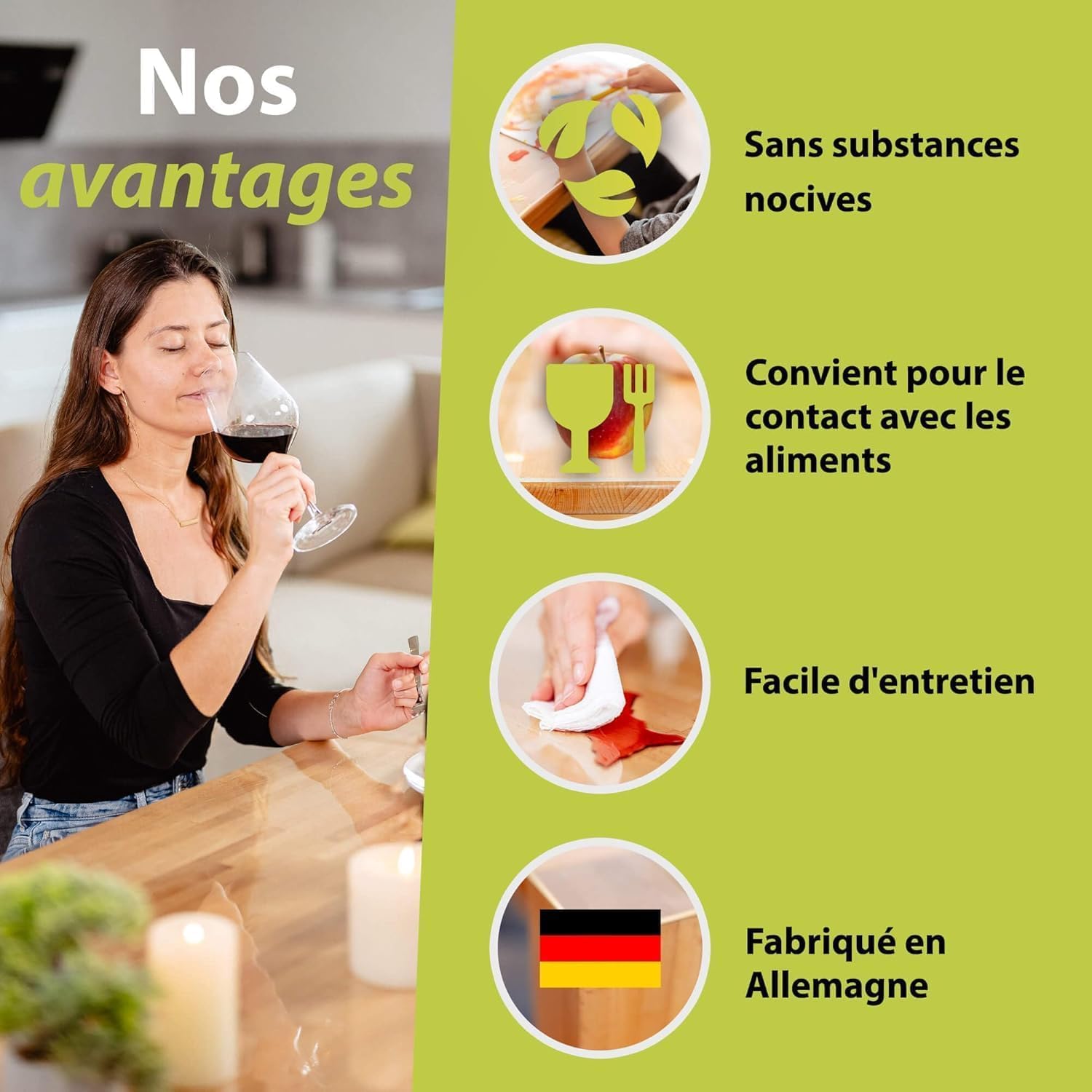 Profolio Film de protection de table rond et transparent avec bord en V biseauté - Nappe transparente brillante pour protection de table - Film transparent de 2 mm pour votre table - Diamètre : 130 cm