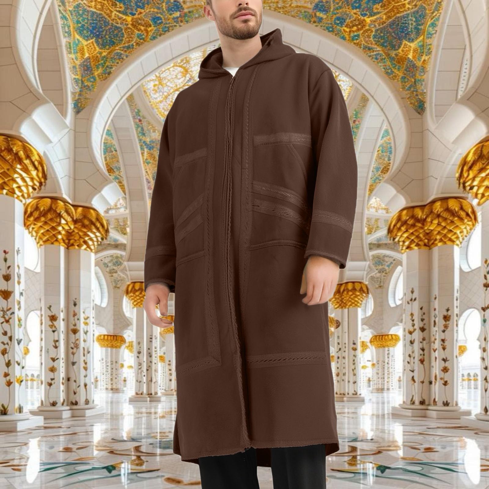 Kaftan Herren Langarm Thobe Ethnisch Roben Lose Winter Wildleder Robe Herren Lang Knopf Hoch Thobe Arabisch Gebet Eid Kleidung Gebetskleidung Türkisch Kleider Thobe Männer