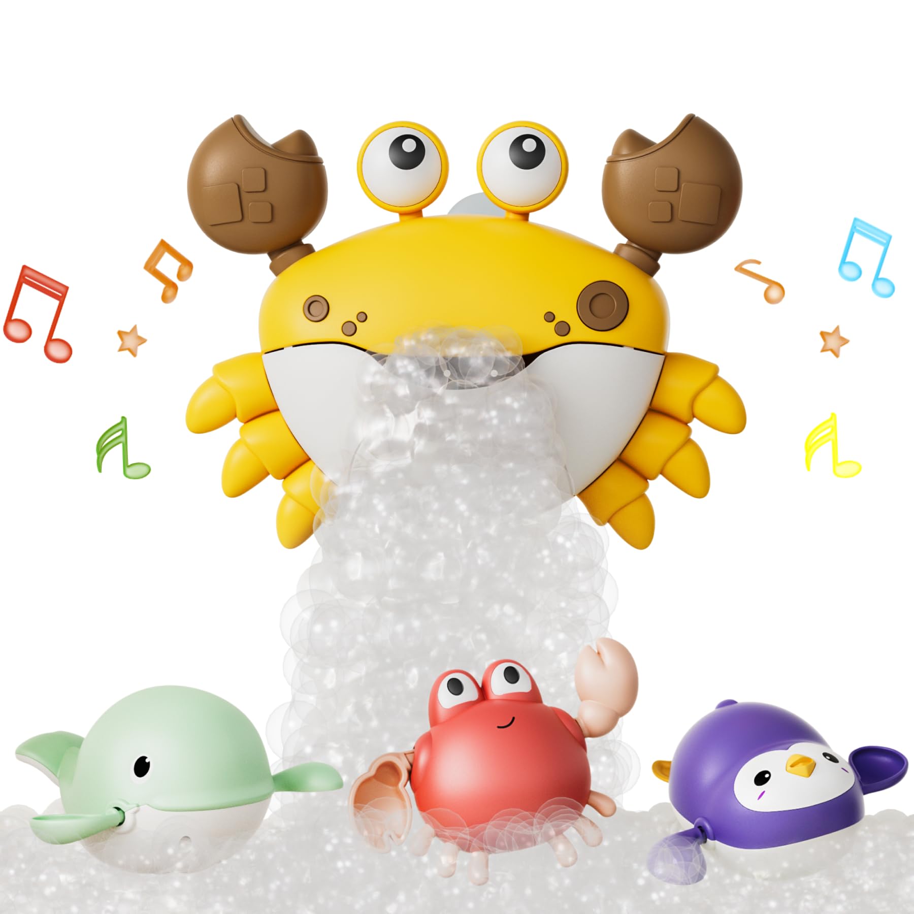 TUMAMA Juguetes Baño Bebe Cangrejo Burbujas De Jabon Maquina, Juguete De Agua para Niños Niñas 1 2 3 4 Años, Juegos Bañera Ducha Bebes Avec 12 Música y 3 Animales Piscina Toys, Bath Toys Bébé Regalos
