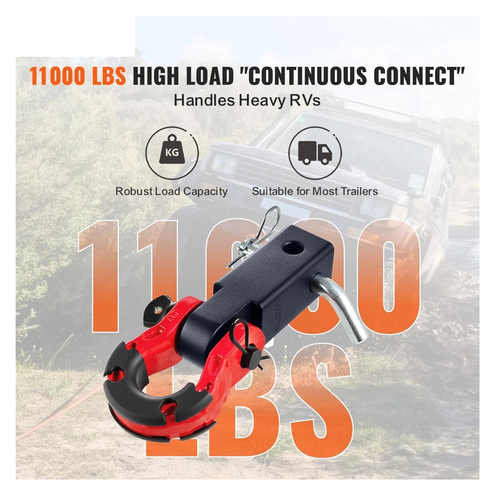 2" Shackle Hitch Receiver Double Hole Recovery Block Powder Coat Pin D-Ring for SUV Trucks Jeeps Off-Road
