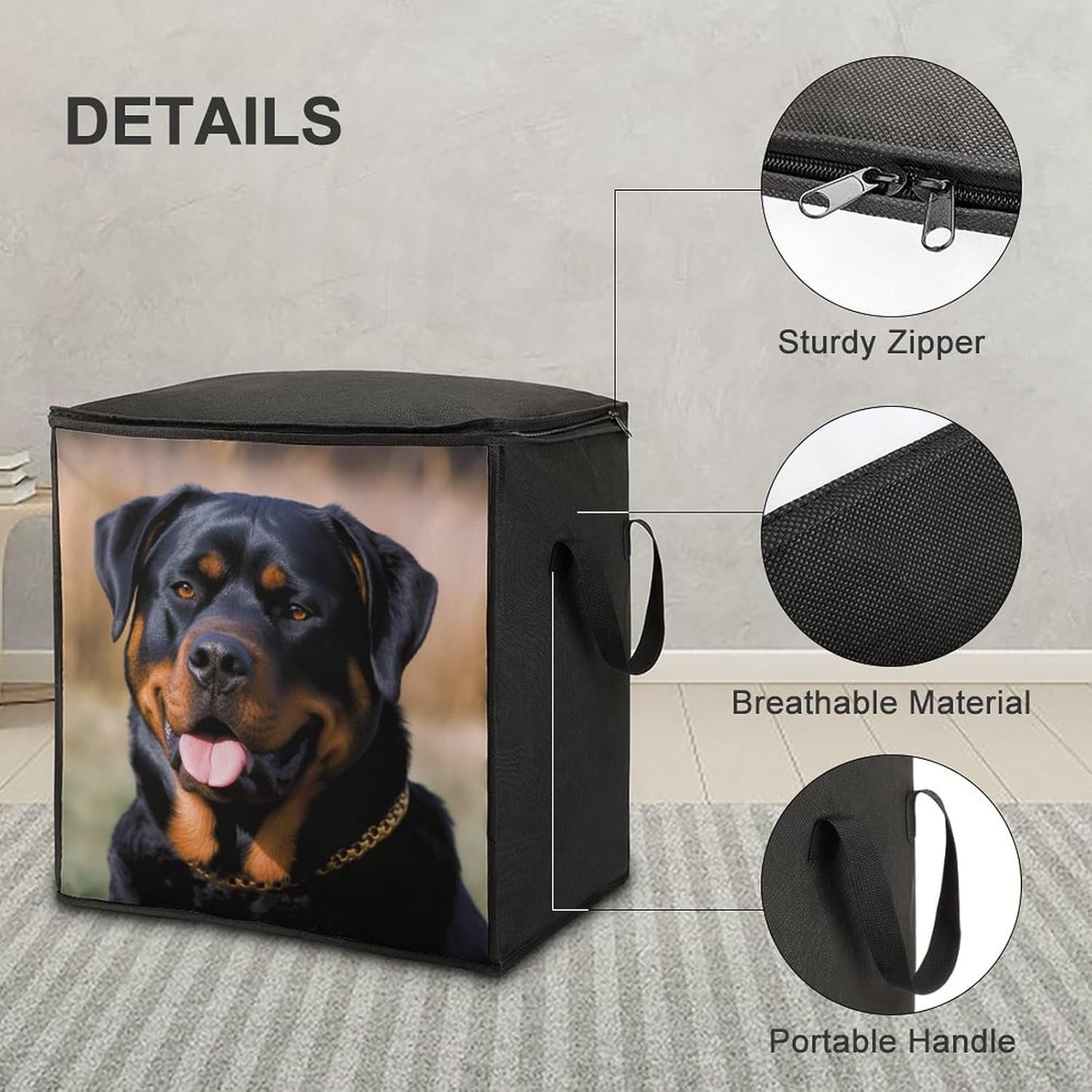 Quilt Storage Bag,Rottweiler Dog Printed Large Foldable Storage Container Portable Travel Storage Bag for Blankets, Quilts, Clothes, Comforter, Bedding And Pillows