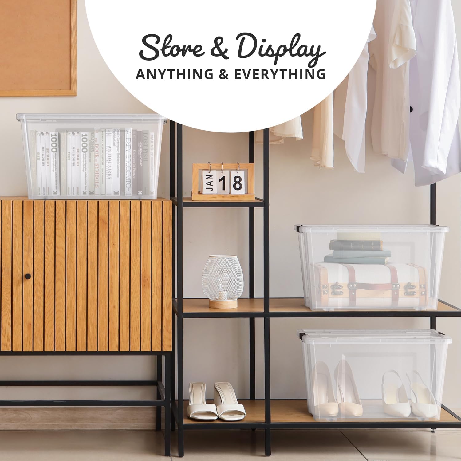 Lifetime Appliance Parts 6 PACK 54 Qt. Plastic Storage Bin Tote Organizing Container with Ultra Durable Lid & Secure Latching Buckles Stackable Extra Strength Clear w/Black Handle - Image 6