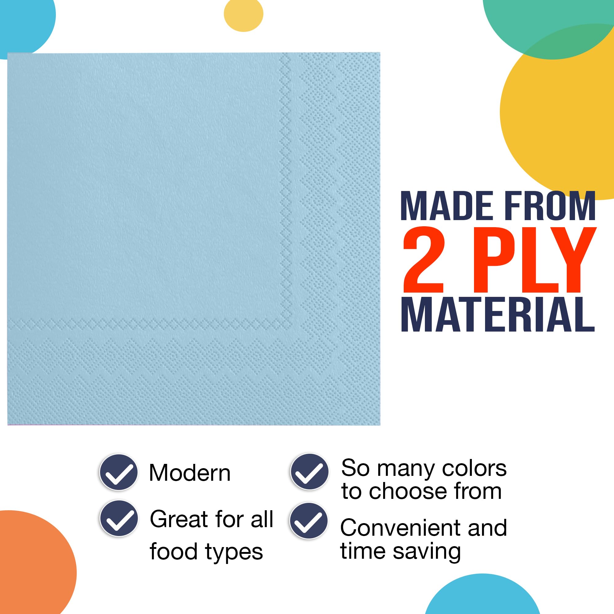 Party Solids Bleu clair Serviettes – None pièces, serviettes en papier 2 plis pour fêtes et célébrations