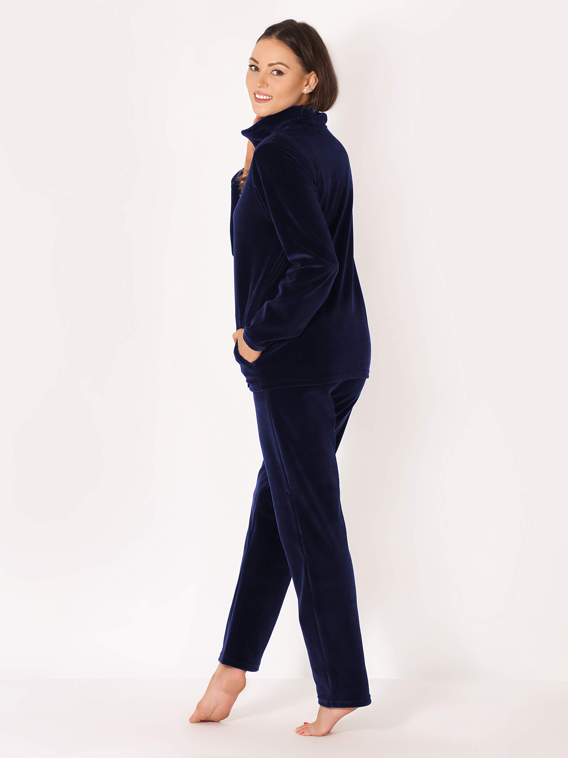 Merry Style Ensemble Survêtement Blouson et Pantalon en Velours Femme MSMG001 (Bleu Marine/Rouge(1734), 6XL)