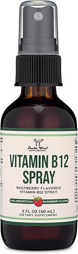 Double Wood - Spray sublingual de vitamina B12 (2 dosis de vitamina 12 1000 mcg, 3 porciones de aerosol de 1,500 mcg) con sabor a frambuesa B 12
