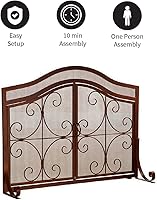 Vista 6 de Protector de chimenea con diseño de espirales, de hierro forjado con malla metálica