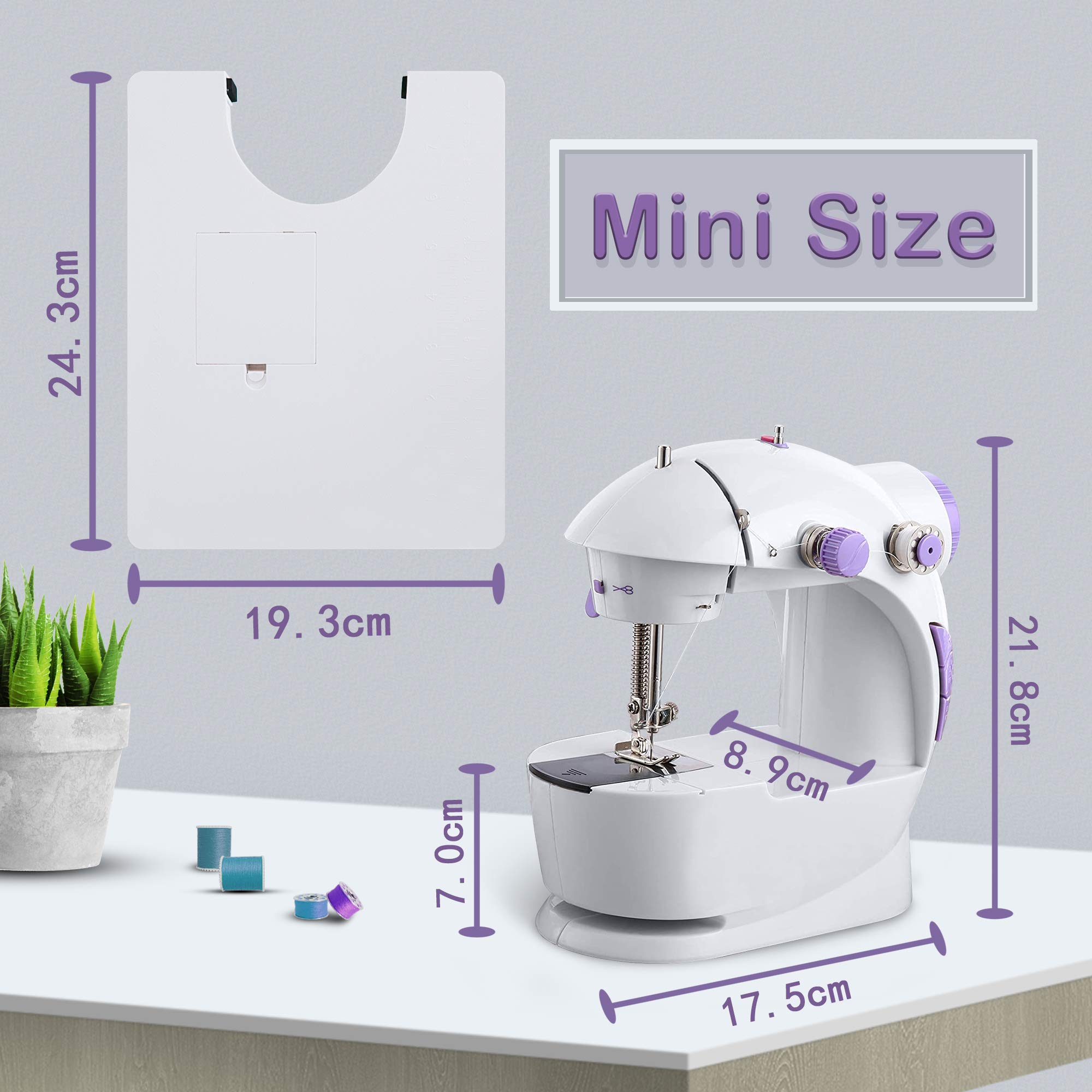 KPCB Mini Máquina de Coser con Kit de Costura y Gran Mesa de Costura, Fácil de Usar y Práctica (Instrucción en Español)
