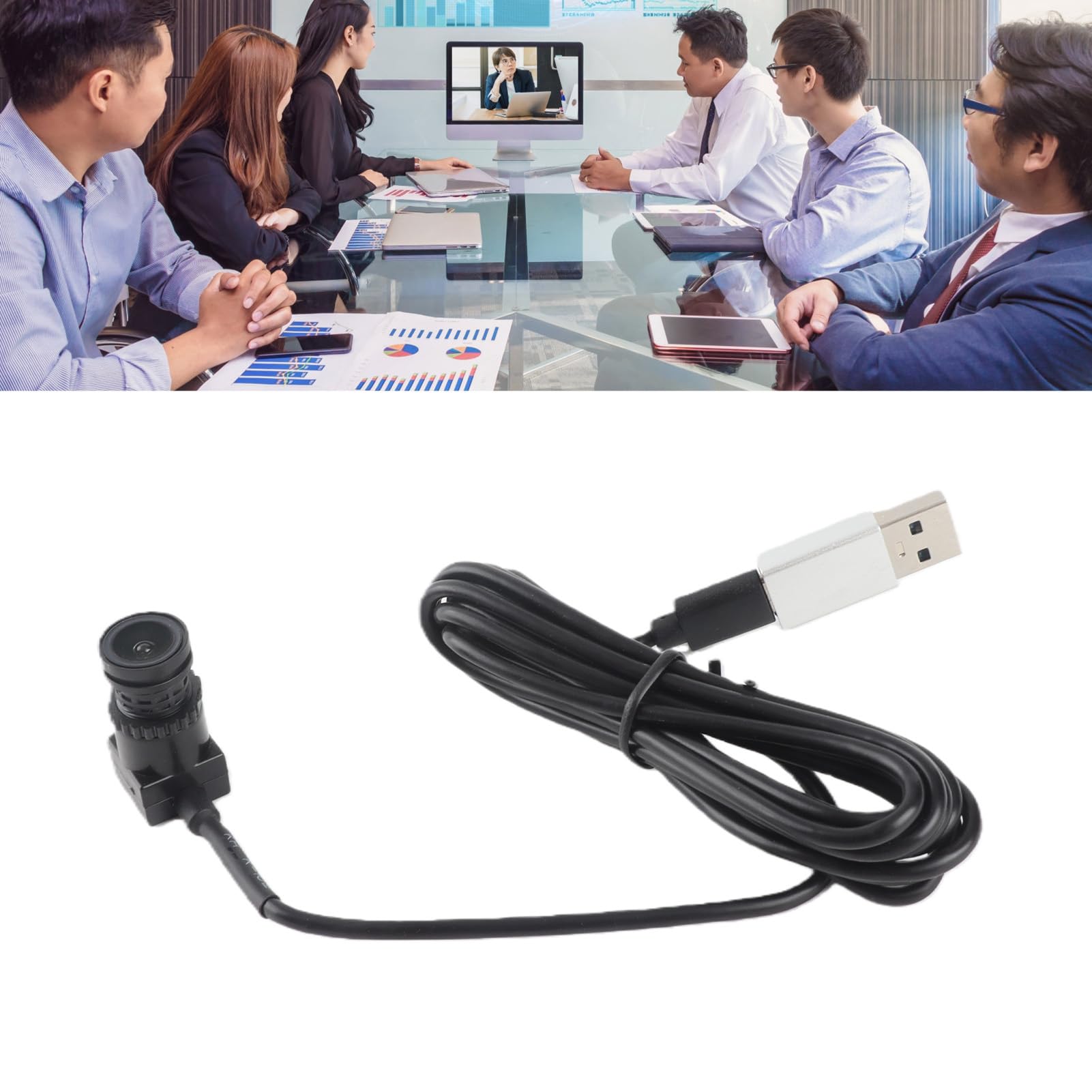VBESTLIFE Webcam Centrale, 1080P Tipo C Webcam USB con Microfono per Laptop, Smartphone, per Live Streaming, Riunione, Cavo da 1,5 M