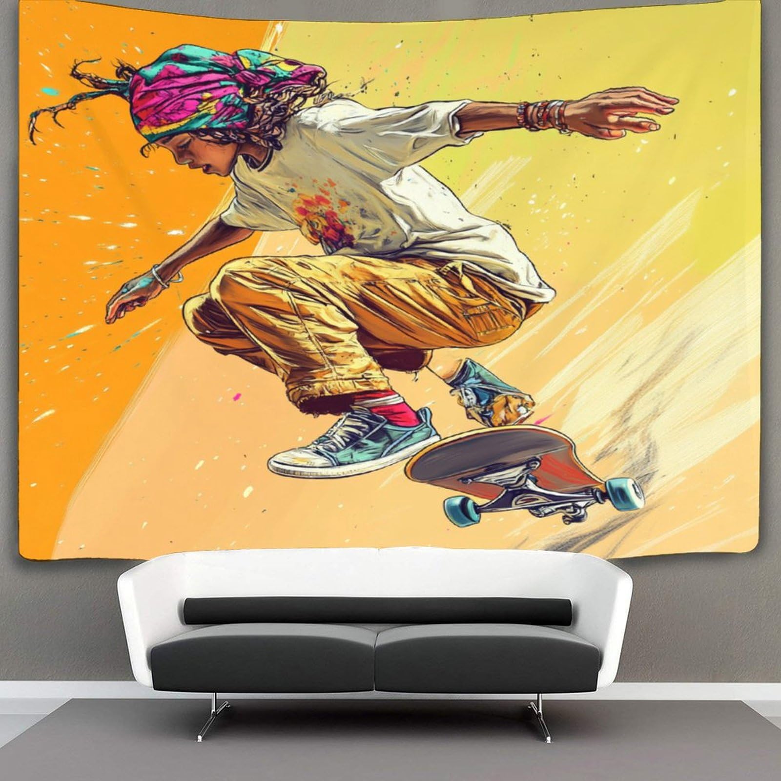 kaiyun Enfants Jouant Au Skateboard Tapestry Une Touche De Couleurs Wall Hanging Bedroom Home Decor 100cmx150cm