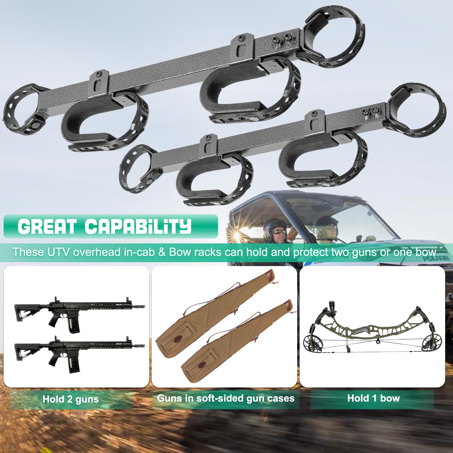 Amazon.com: 20079 UTV Gun & Bow Rack Overhead in-CAB Holder for