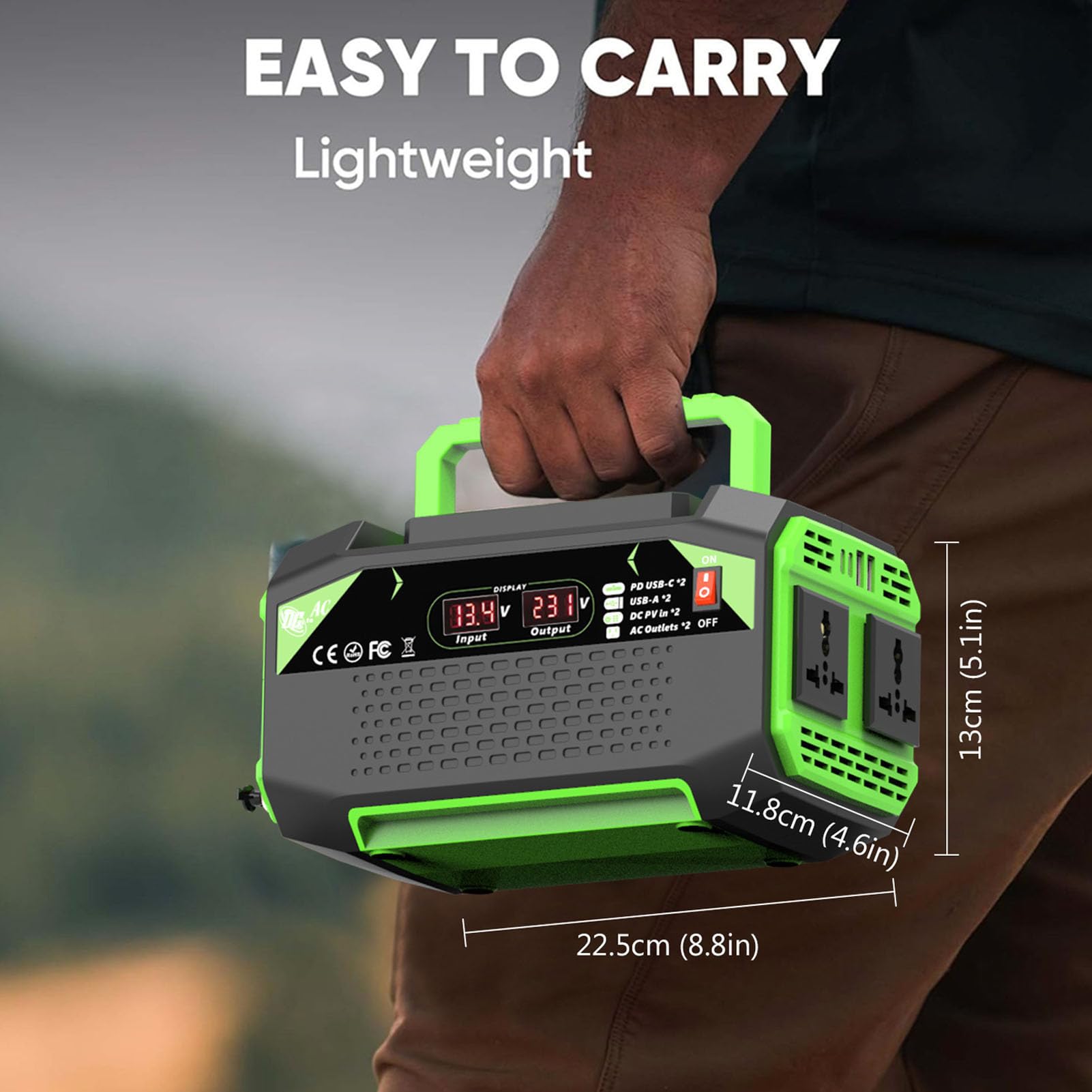 Falownik Samochodowy 300 W, Konstrukcja ABS, Konwerter Prądu Stałego na Prąd Zmienny 300 W z 4 Portami USB i 2 Gniazdami Prądu Przemiennego do Wycieczek Samochodowych i Biwakowania