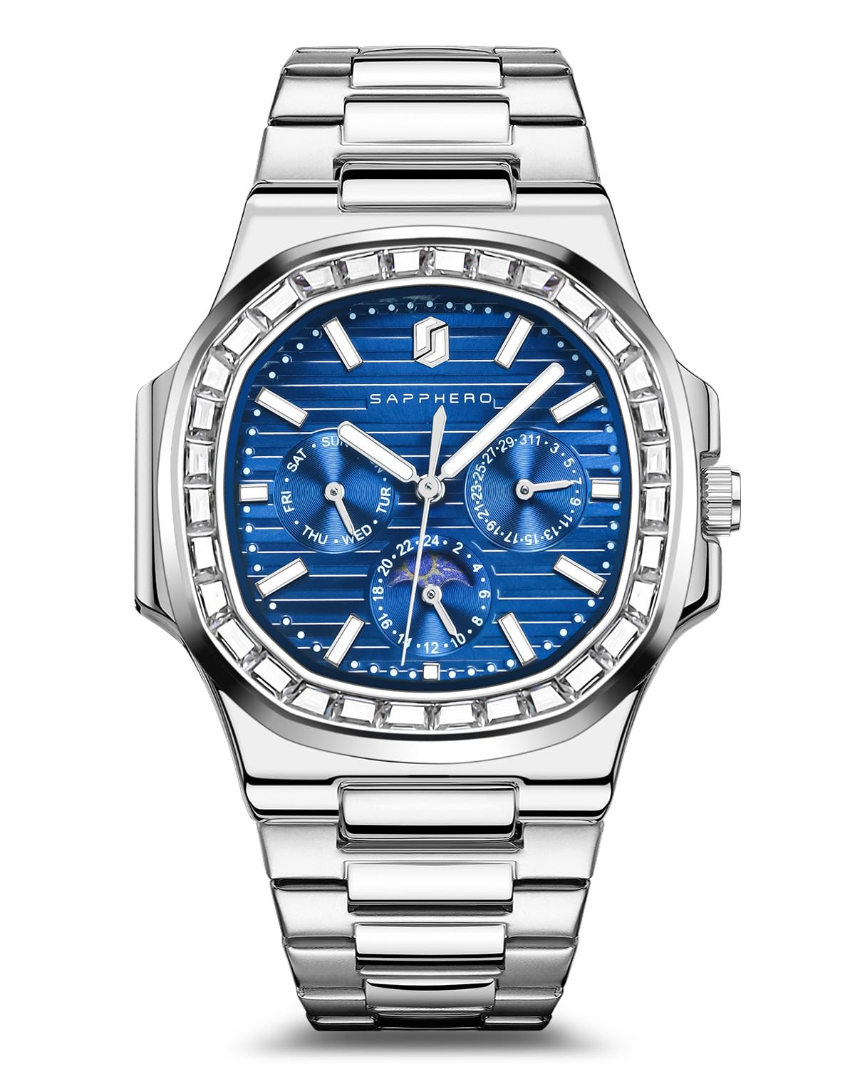 Sapphero Watches for Men Analog Watch Mens Watches Waterproof Watch Diamond Silver Watch Quartz Date Display Mens Wrist Watches Stainless Steel Casual Luxury Gifts for Men Unique Mens Dress Watch (B0CYWYXC11) Amazon Price History, Amazon Price Tracker