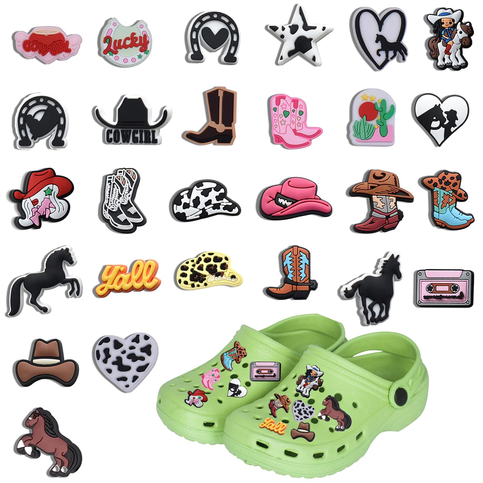 Shoe Decoration Charms for Croc Charms Shoe Accessories Charms for Croc 27pcs Cute Cowgirl Shoe Clip Funny Croc Charms Cowboy Style Shoe Clips for Women Men Children'Day Birthday Xmas Clog Shoe Gift
