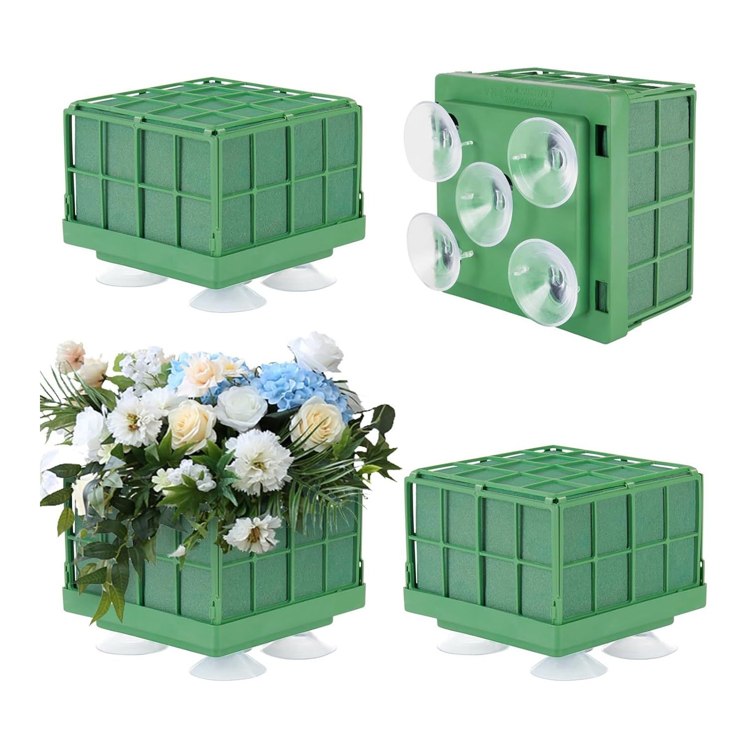 CTRLZS Floral Foam Cage with Square Flower Foam Blocks Holder, Floral Foam Blocks for Arrangements, Easy to Use Fine Workmanship 4Pcs