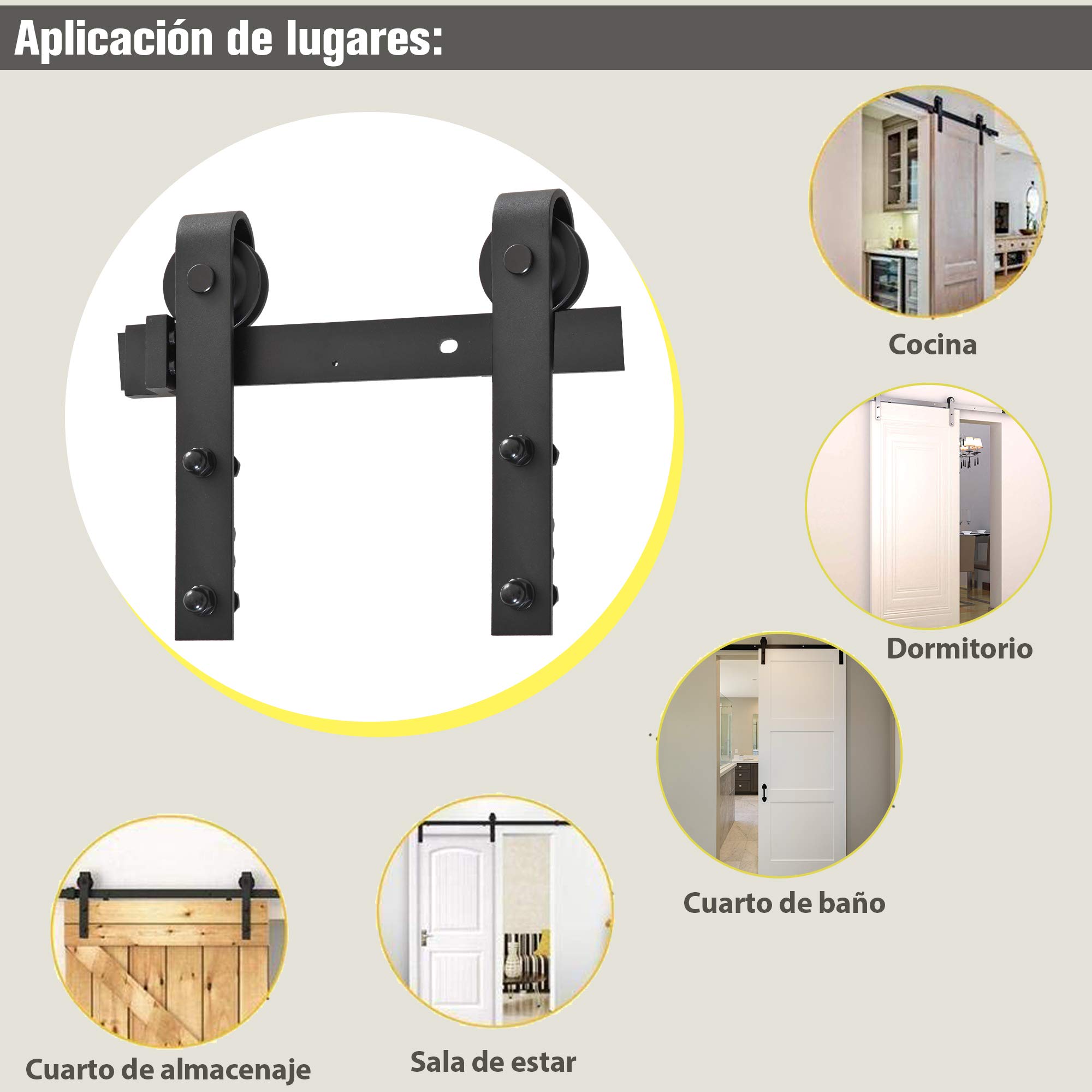 HOMCOM Herraje Puerta Corredera 200 cm Kit de Riel Adecuado para 1 Puerta Granja de Madera de 100 cm de Ancho Acero de Carbono Carga Máx. 90 kg