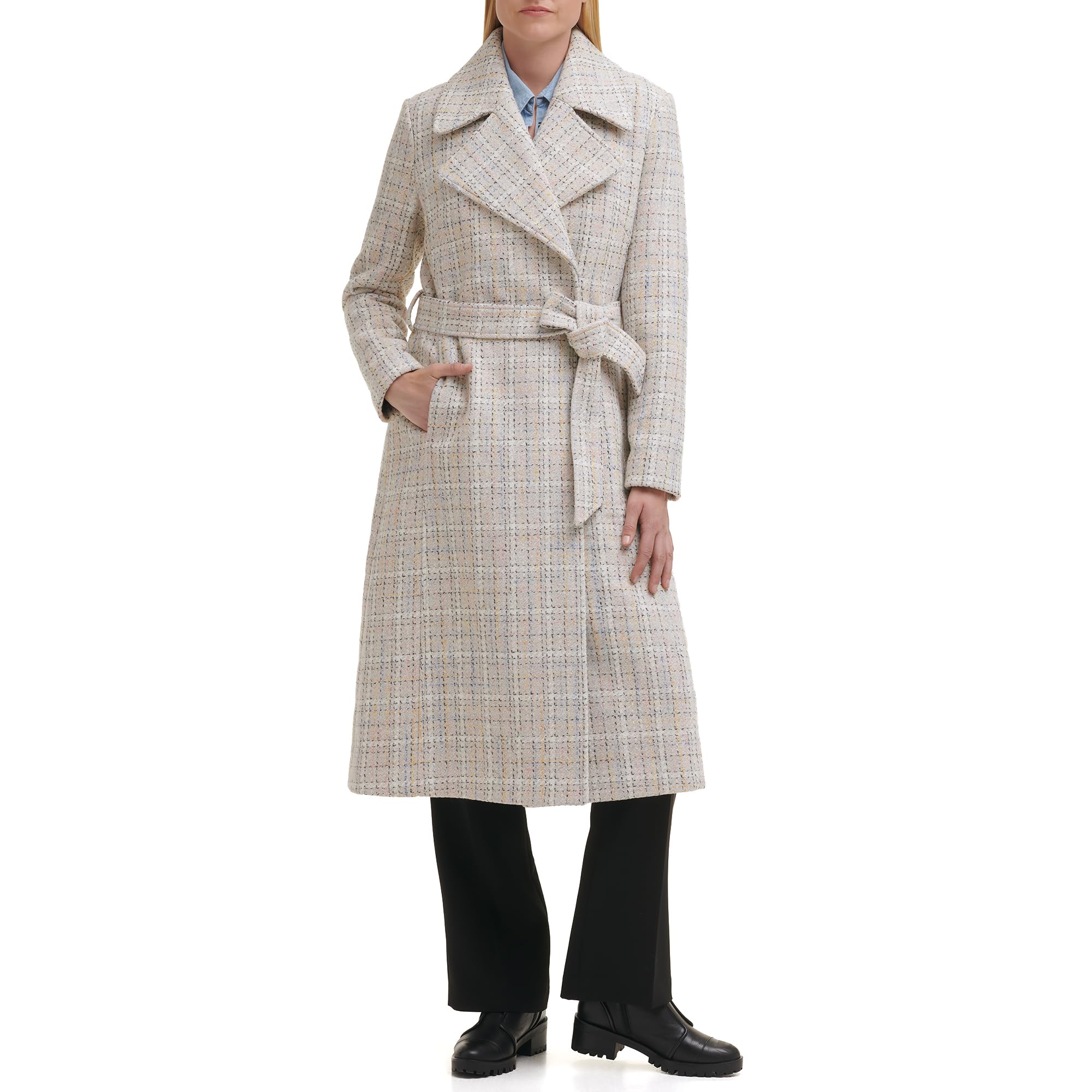 Karl Lagerfeld Paris Women's Belted Wrap Style Coat, Multi
