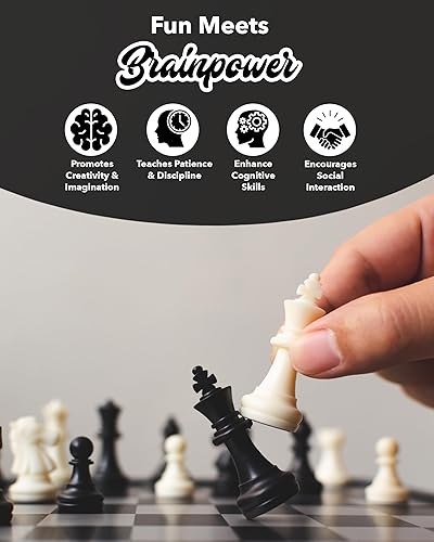 Miniatura 5 de WE Games Juego de ajedrez de torneo de mejor valor  piezas de ajedrez rellenas y tablero de ajedrez de vinilo enrollado negro