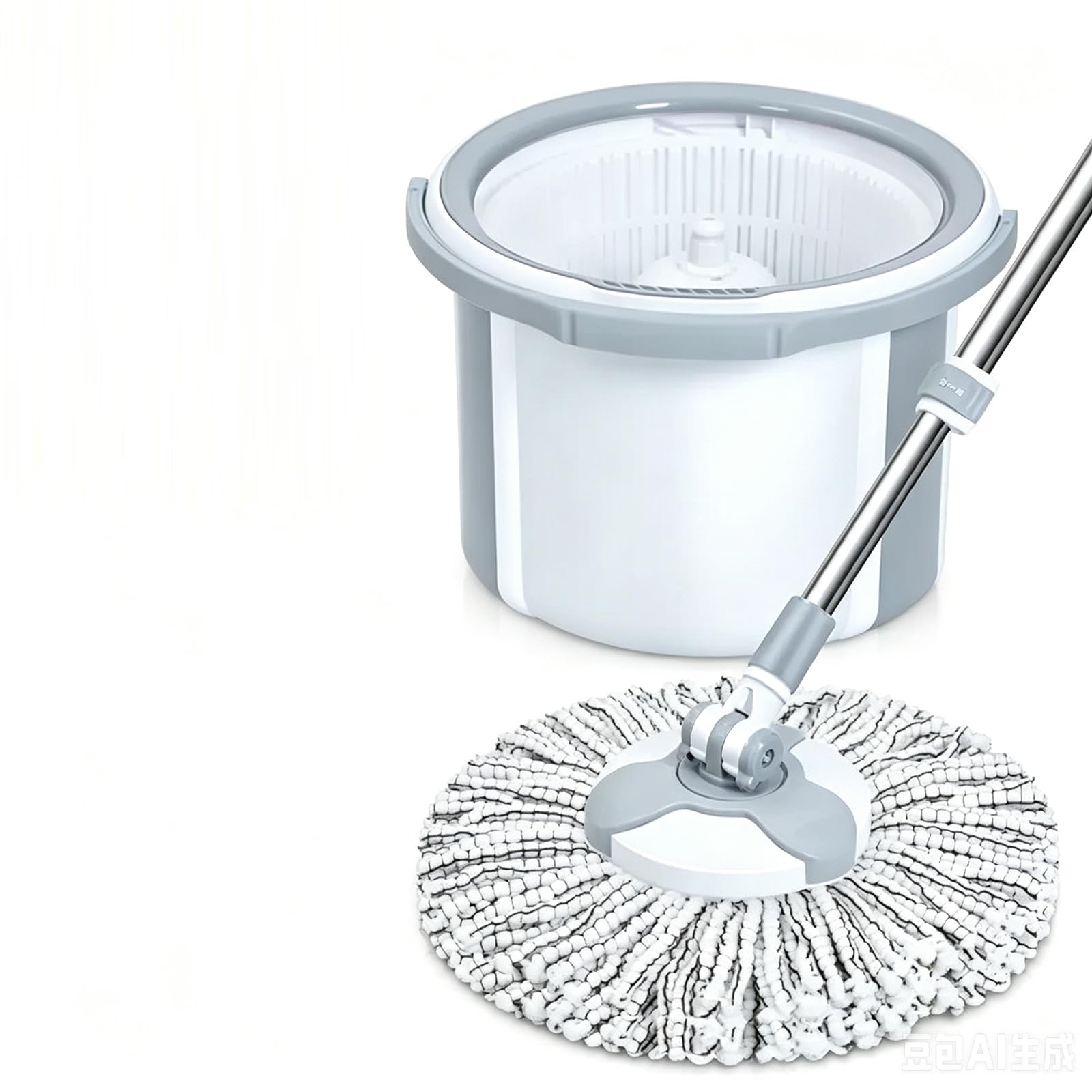 Trapeador Giratorio con Cubo, Sistema de Cubo único Redondo Manos Libres, trapeador de Piso de Microfibra húmedo y seco para Laminado,B