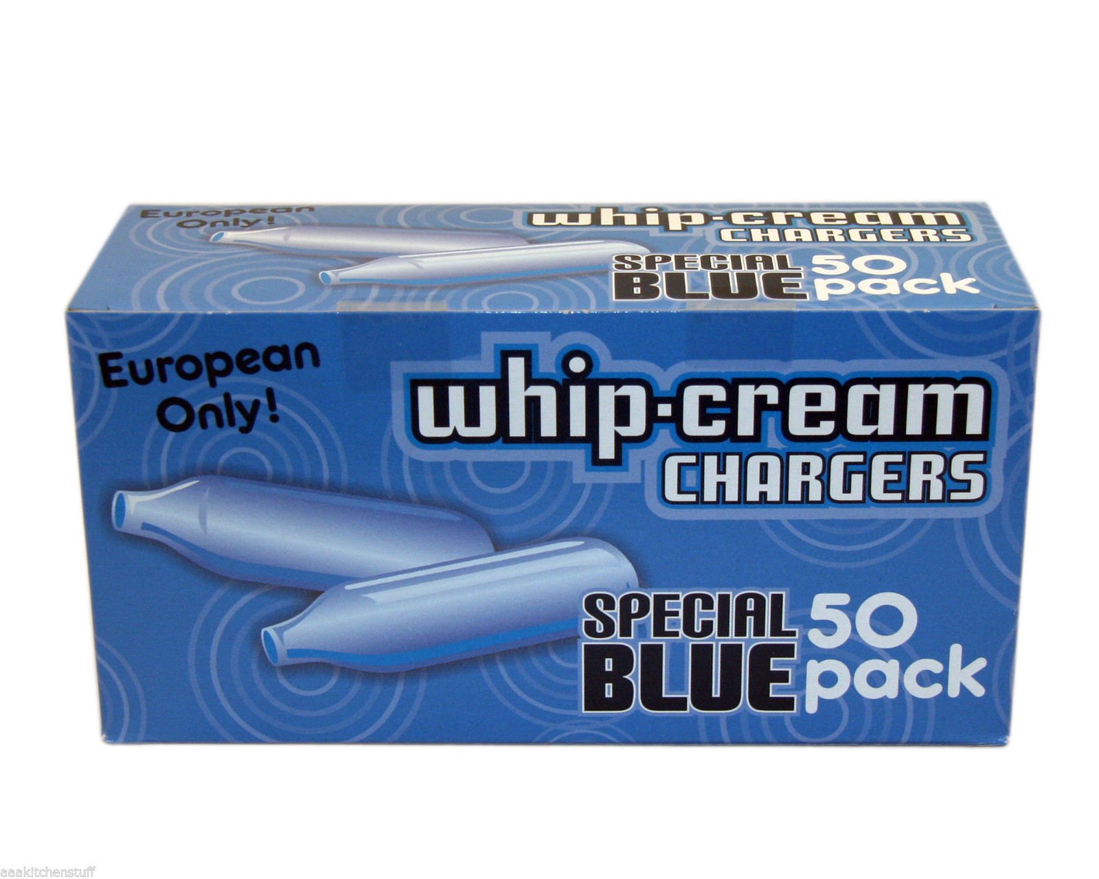 50 EUROPEAN Whipped Cream Chargers (JK50) - Nitrous Oxide N2O - 1 box of 50 Special Blue