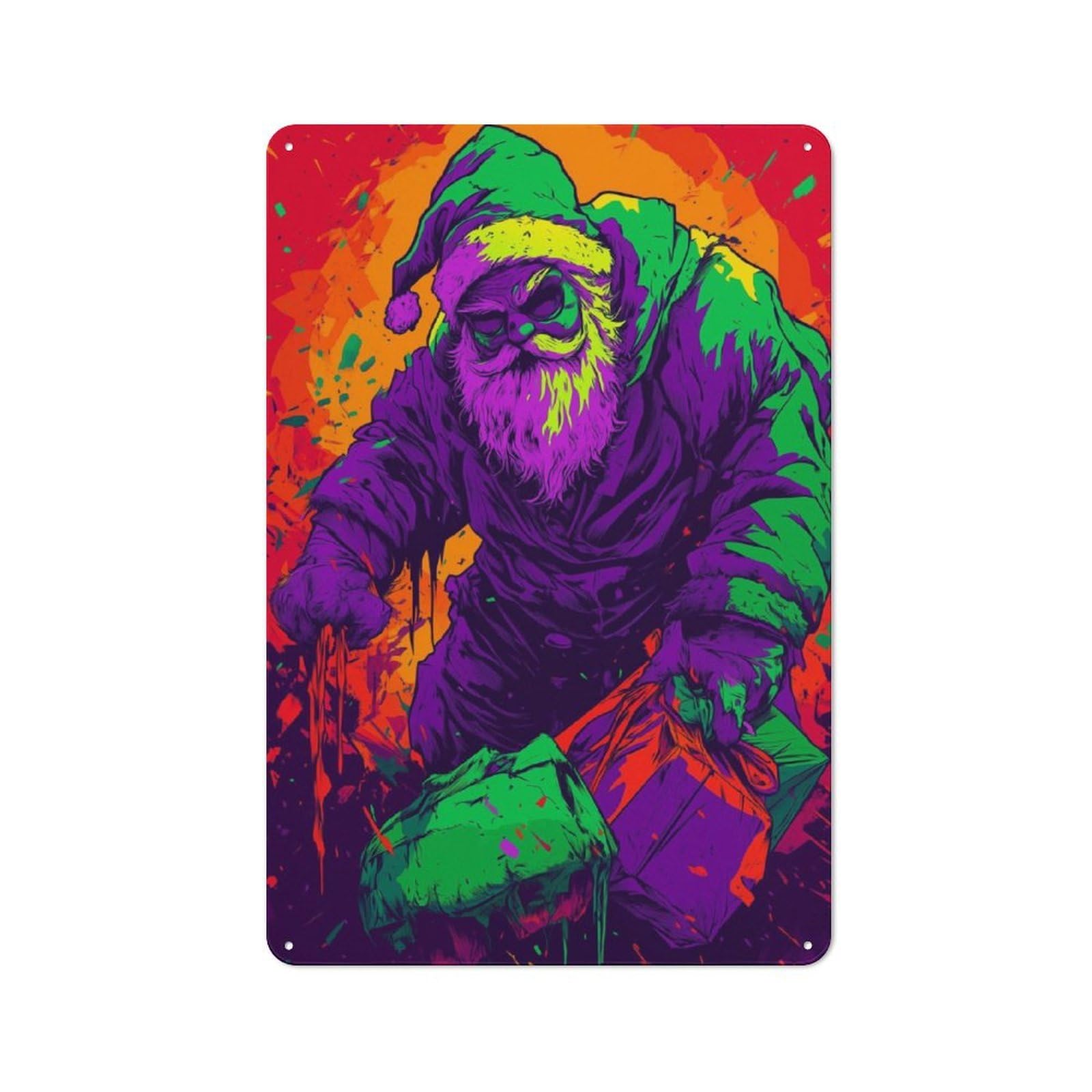 Junmoney Evil Santa Claus Metal Plaque 30X20cm With For Workshop Wall, Retro Decor, For Garage, Workshop And Man Cave Decoration