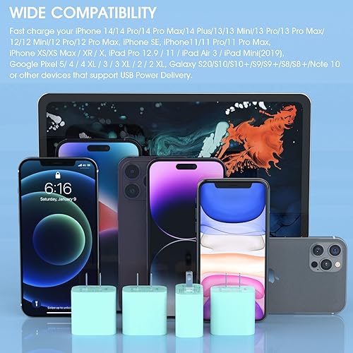 Vista 41 de iGENJUN Cargador USB C de 20 W, certificado MFi para iPhone 15, 14, 13, 12, cargador rápido, compacto PD 3.0, bloque de cargador de pared, lila