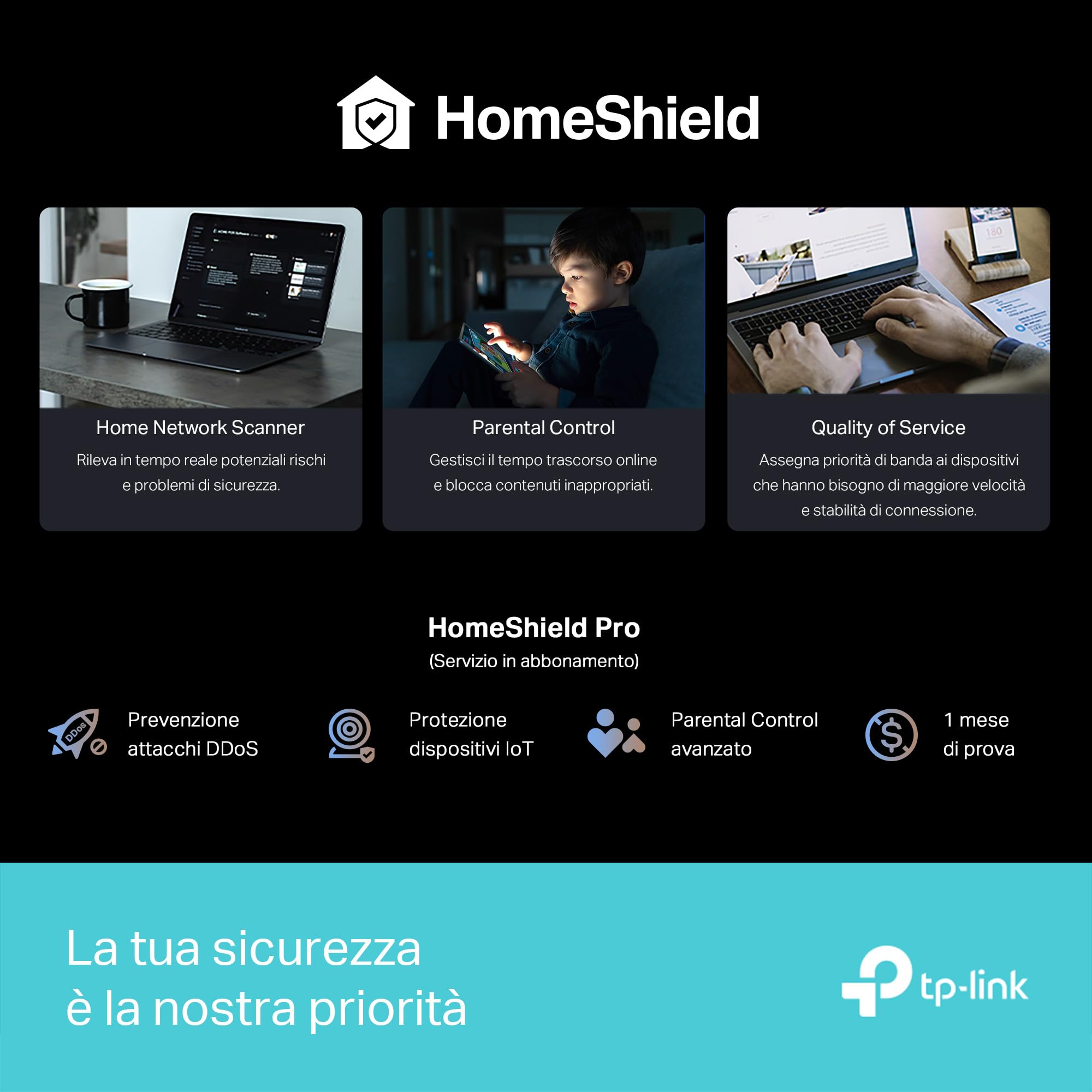 TP-Link Archer BE550 Router Wi-Fi 7 Tri-Band BE9300Mbps, 5 Porte 2.5G, Canali 320MHz, 4K-QAM, Multi-Link Operation, Beamforming, 6 Antenne Interne, EasyMesh, Copertura Massimizzata, VPN, HomeShield