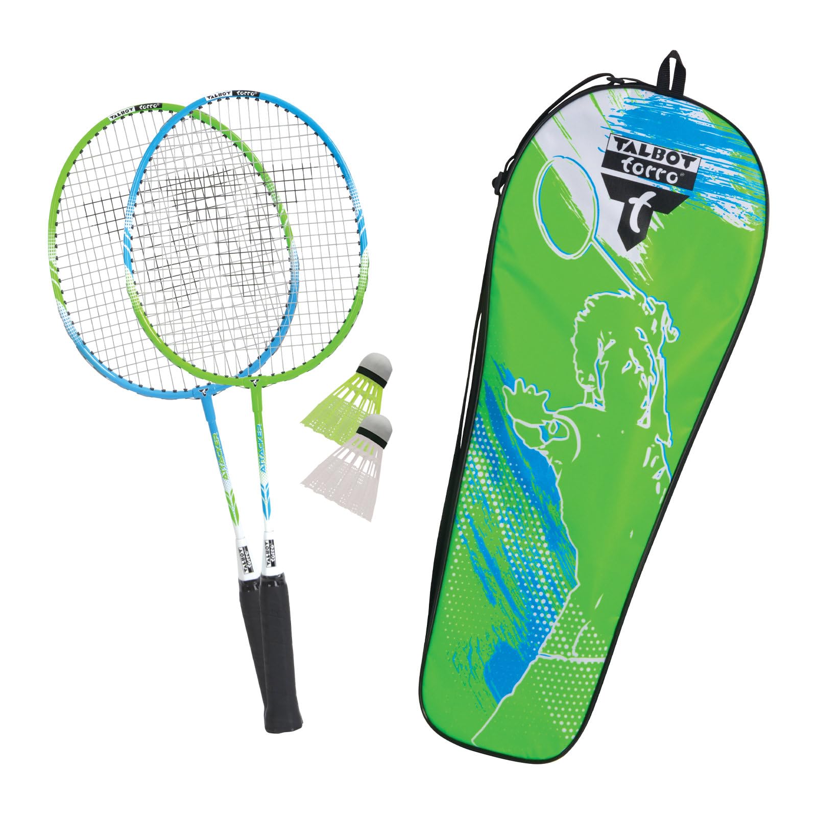Talbot-Torro 2-Attacker Junior | Set de bádminton Infantil | 2 Raquetas acortadas 53 cm | Incluye 2 Volantes y Bolsa de Transporte | Ideal para Principiantes y Juego recreativo