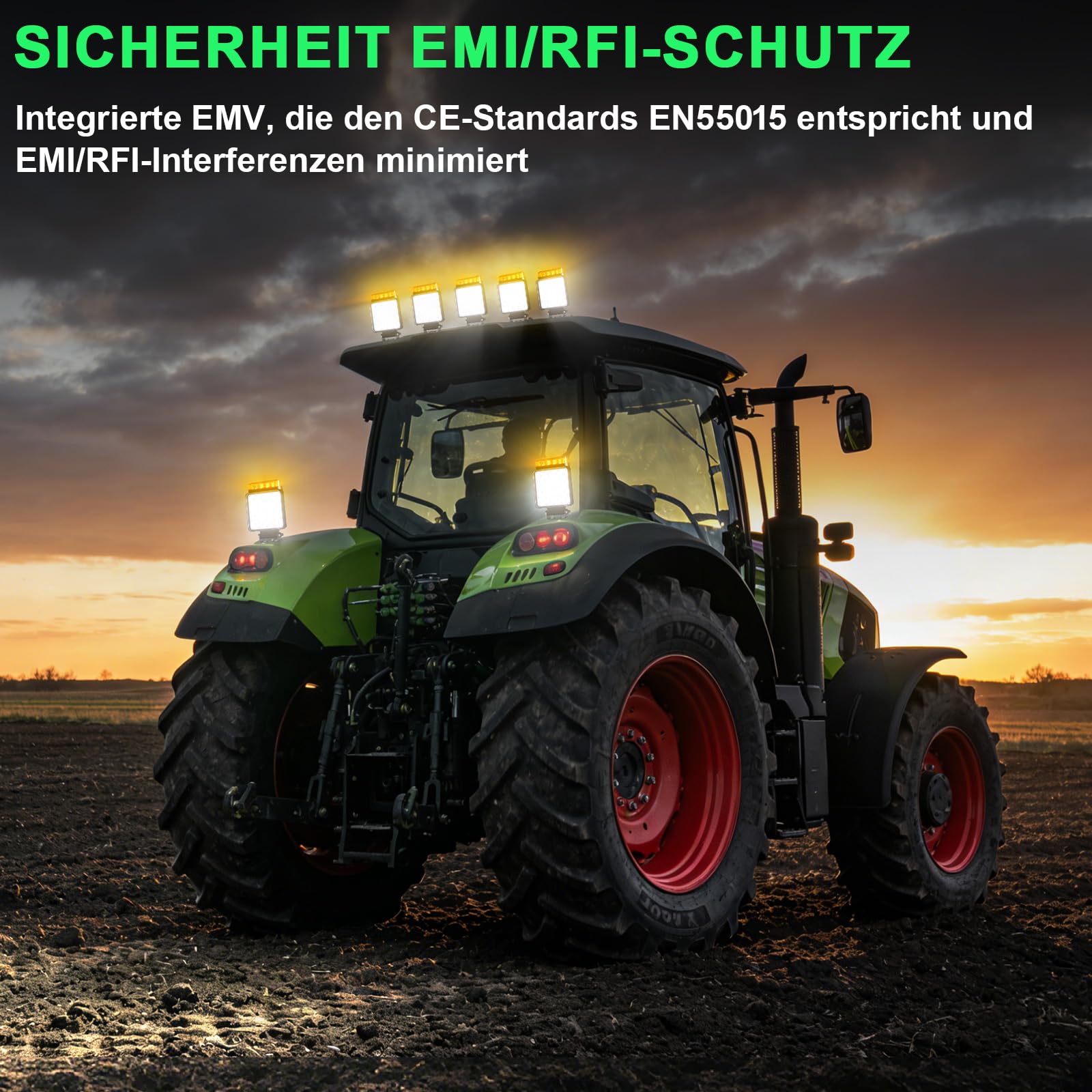 2x LED Arbeitsscheinwerfer mit Warnlicht Gelb (10 Blitzmodi & Memory), 18W 12V 24V Zusatzscheinwerfer Traktor, LKW & Bagger, IP68 Wasserdicht, 2-in-1 Rückfahrscheinwerfer & Blitzleuchte
