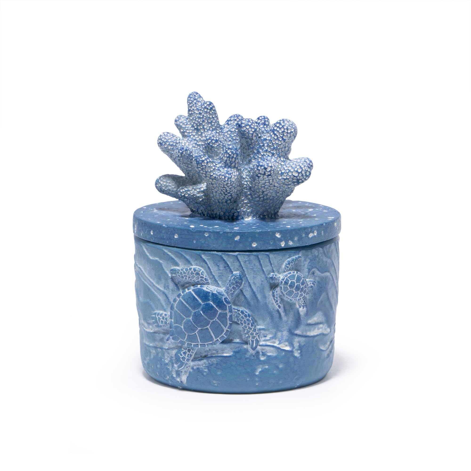 Hodao Ocean Crafts Sea Turtle & Octopus Resin Jewelry Box with Coral Lid - Handmade Organizer for Rings Earrings Necklaces, Blue/White, Ocean-Themed Storage Case Decor Gifts For Women (Blue-Turtle)