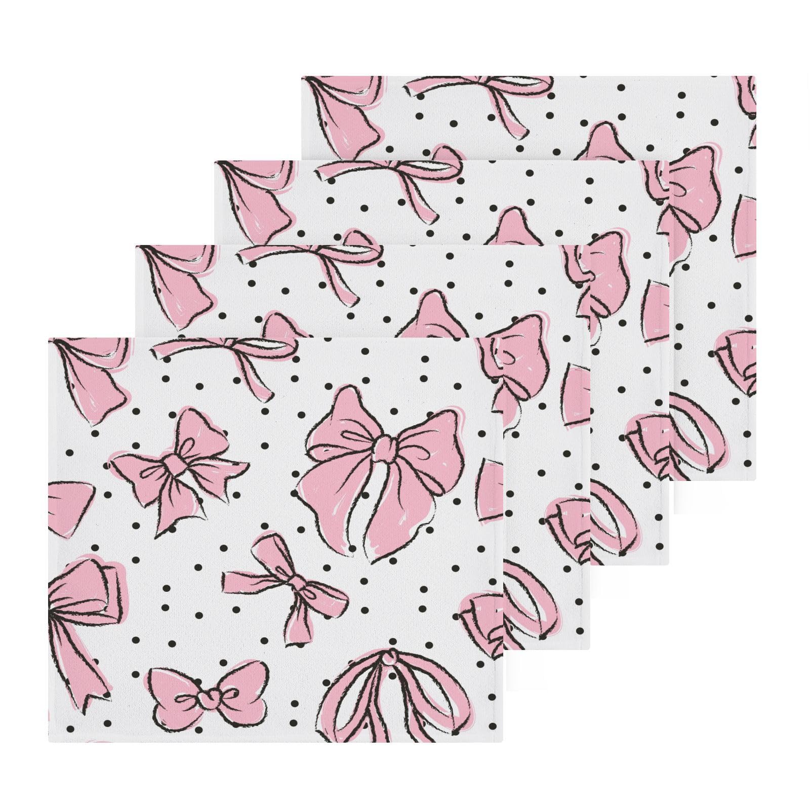 PaChyLuu 4 Pack Bow Pink Cotton Washcloths Highly Absorbent Face Cloth Reusable Body Towels, Gentle for Sensitive Skin, 12 x 12 Inch