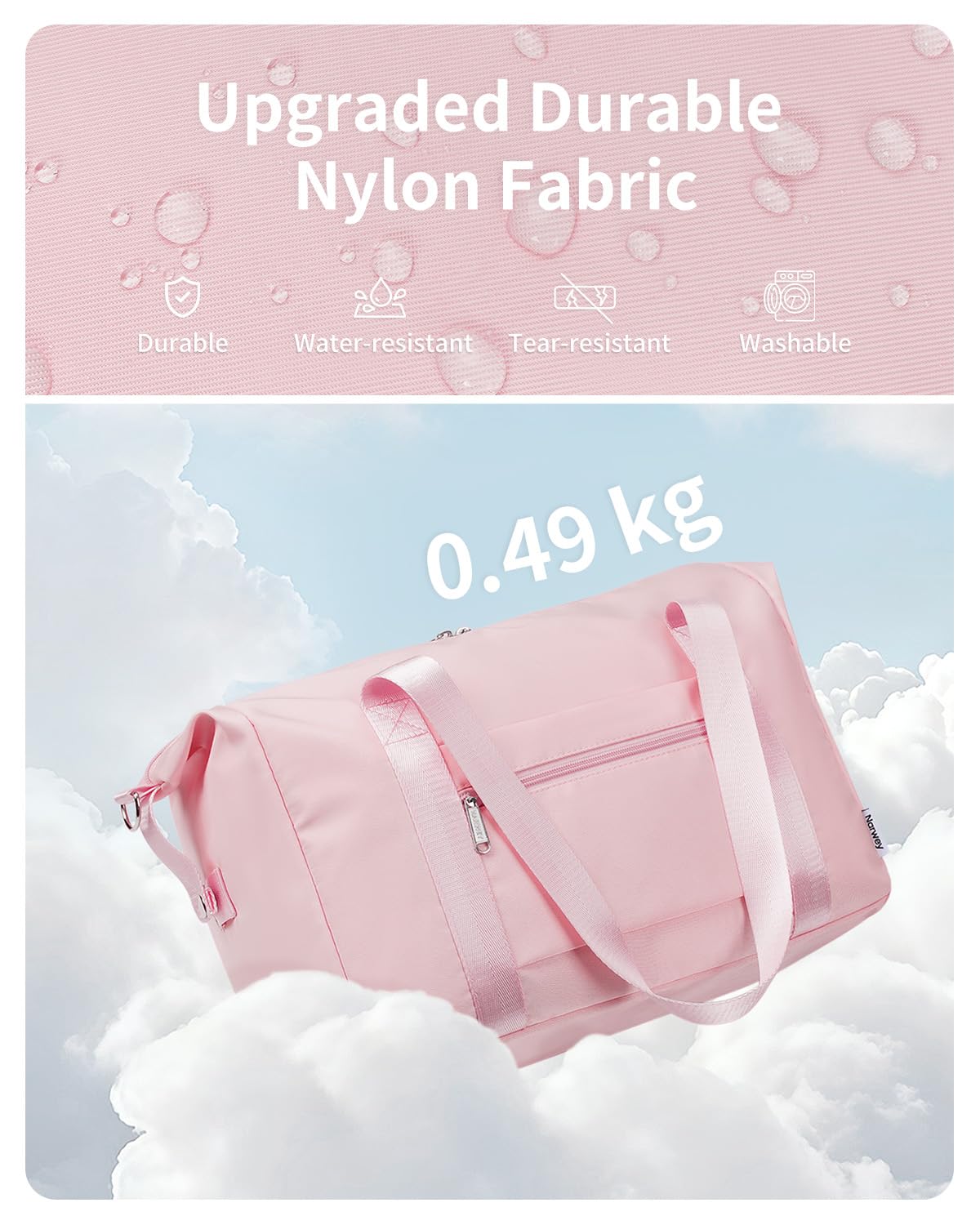 Narwey Travel Duffle Bags for Women, Weekender Sports Gym Tote Bags for Women, Personal Item Travel Bag Airplane, Overnight Hospital Shoulder Bag, Carry on Luggage with Trolley Sleeve (Pink) - 5