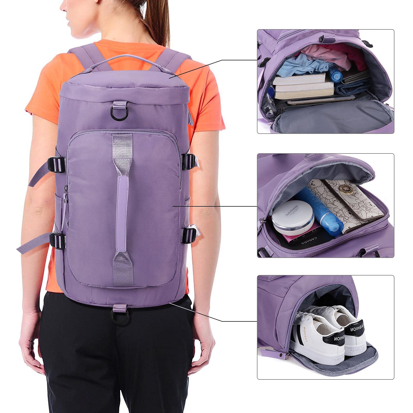 Unisex torba sportowa z funkcją plecaka, torba podróżna z kieszenią na buty, duży plecak podróżny, wodoszczelny, lekki plecak dla kobiet i mężczyzn, do podróży, sportu, fitnessu, treningu, na