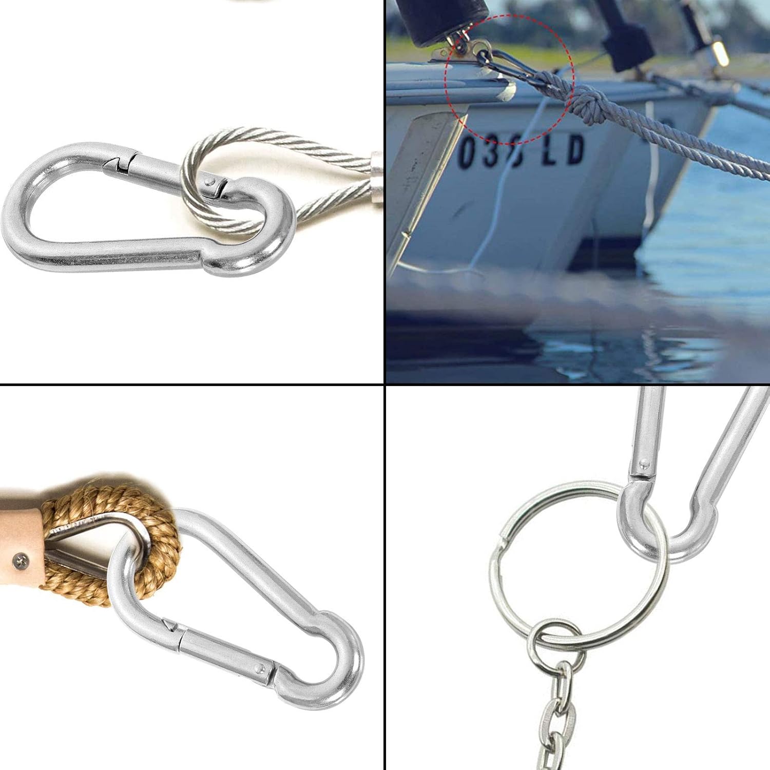 10PCS 4” Spring Snap Hooks, 3/8” Diameter Heavy Duty Carabiner Clip Large Stainless Steel Spring Clips, M10 Carabiner Big Spring Buckles for Swing, Hammock, Gym, Sun Shade, 770 Holding Capacity