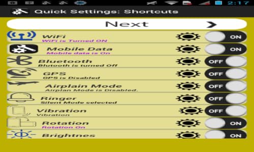 Quick Settings: Shortcuts – vue 2