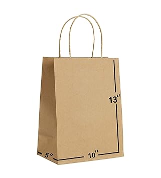 QUIDDITY WARE Paper Bags with Handles Bulk-10x5x13-[100 Bags]. For Gift Bags, Wedding Bags, Party Bags, Shopping Bags, Kraft Bags, Brown Retail Bags (Brown)