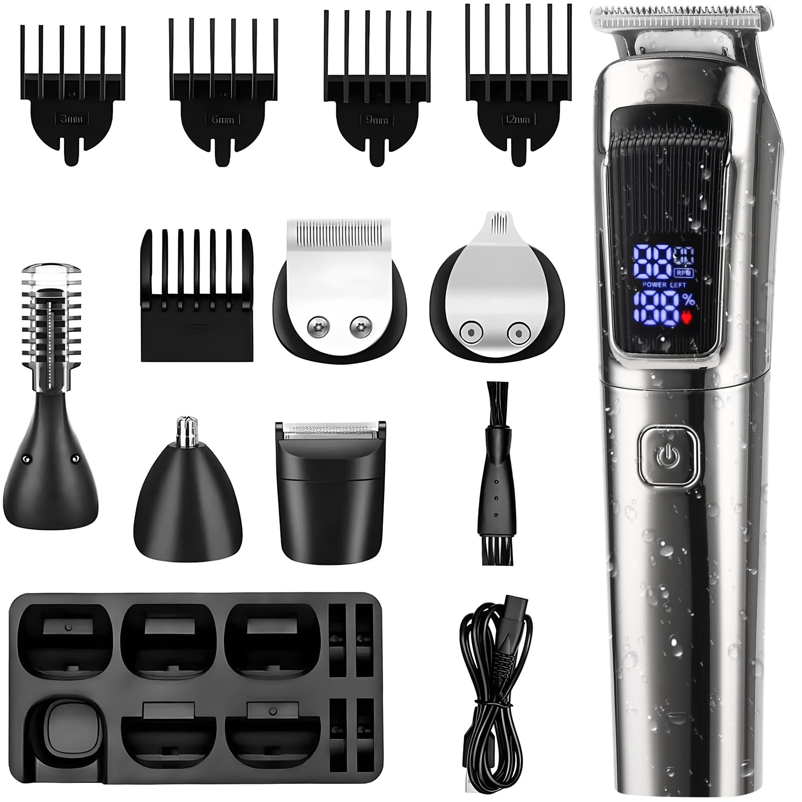 Hair Trimmers,Beard Trimmer,6 in 1 Kit Electric Cordless Nose Trimmer Mens Grooming Trimmer for Beard Head Face and Body hair clipper USB Rechargeable Blue