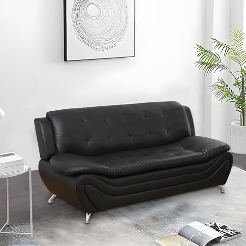 Miniatura 6 de Moderno conjunto de sofá seccional de cuero de 3 piezas sofá de 6 plazas, sofá biplaza y sillón con tapizado de cuero sintético y estructura