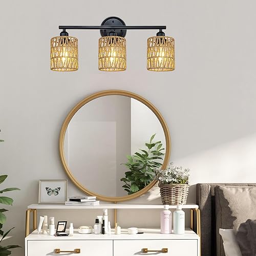 Miniatura 6 de Paquete de 4 pantallas de lámpara de ratán, 5.9 x 5 pulgadas, tejidas a mano, estilo bohemio, cubiertas de granja, pantalla cilíndrica tejida para