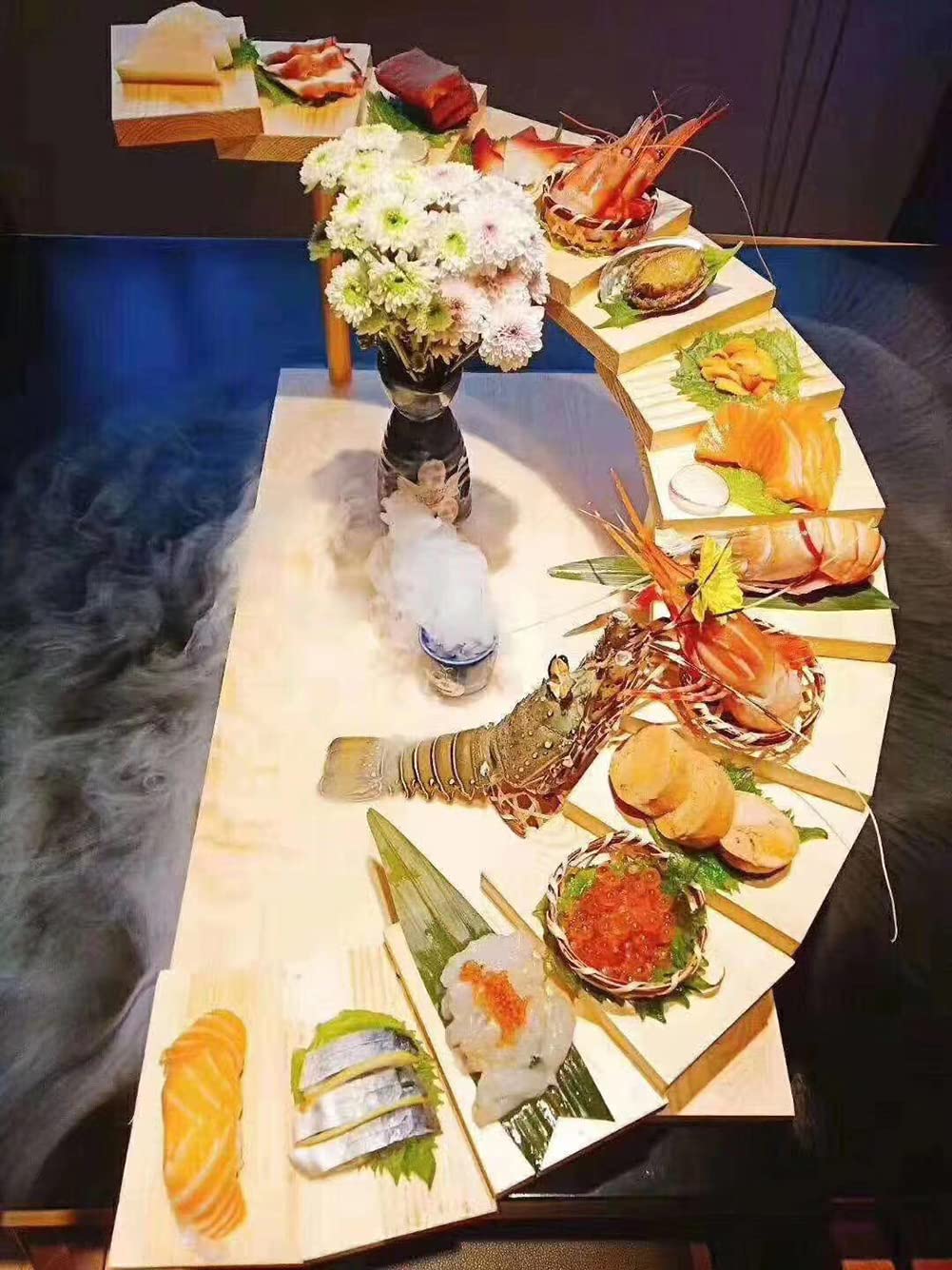 7 Escalones Escaleras Japonés Plato Sushi De Madera Sashimi Bandeja De Servir Creativo Giratorio Tabla De Sushi Plato Vajilla Para Casa Restaurante Barra Rectángulo