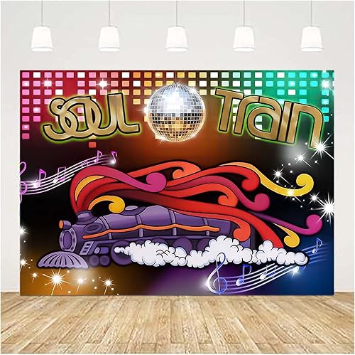 Miniatura 2 de XLL Tren del alma de los años 70 y 80, fondo de fotos con temática de neón brillante, 7 x 5 pies, canto, baile antiguo, discoteca, baile,