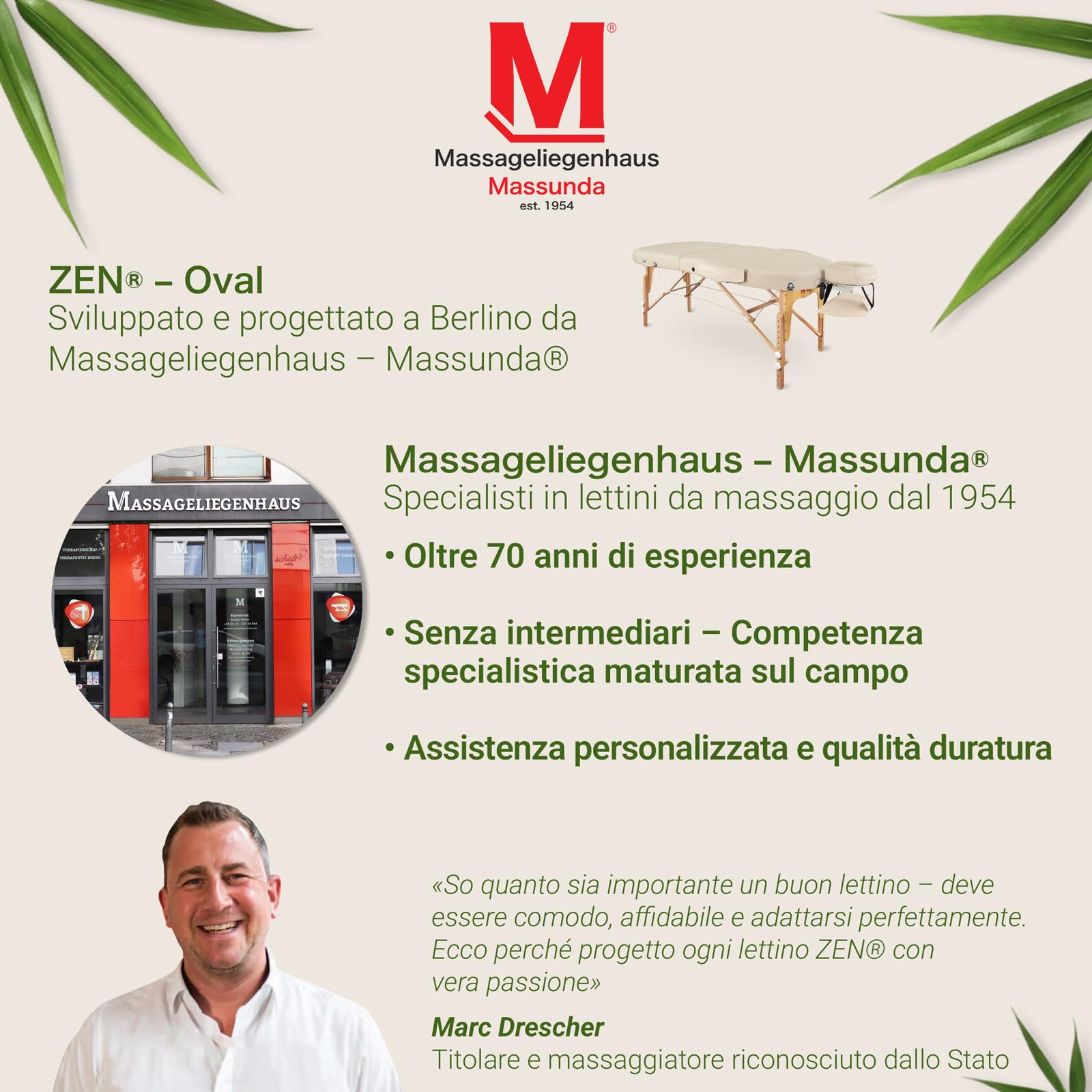 ZEN - Lettino massaggio ovale mobile pieghevole & regolabile - Tavolino massaggio legno massiccio angoli rotondi per massaggi attivi - Panchina massaggi con poggiatesta, braccioli e borsa (crema)