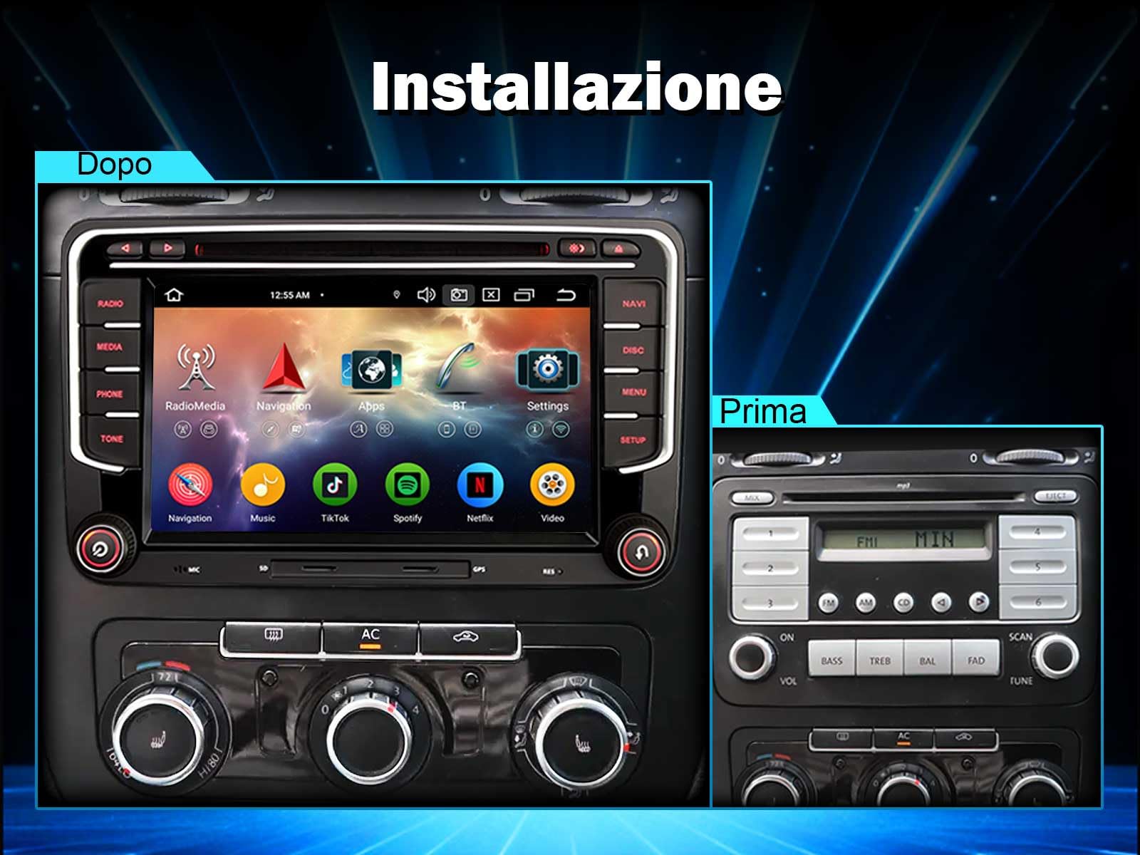 Erisin 7 pollici 8-Core 4GB+64GB Android 16 Autoradio Bluetooth GPS Navigatore per VW Golf 5/6 Passat B6 Polo Tiguan Touran Caddy T5 Seat Skoda CarPlay Android Auto WiFi 4G DSP DAB+ RDS DVD Canbus OPS