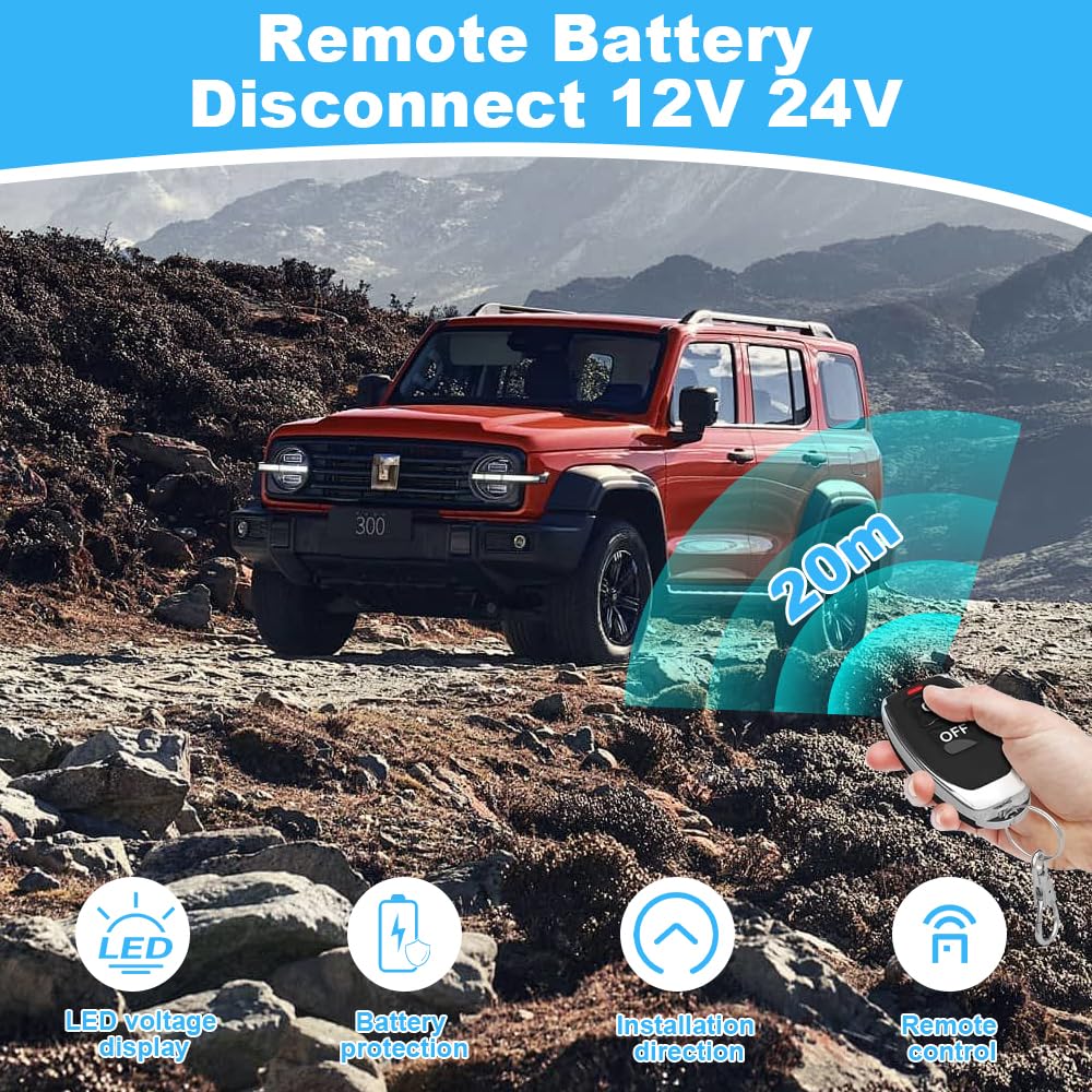 Stacca Batteria 12V con Telecomando, 240A Remoto Staccabatteria Automatico Senza Fili, Stacca Batteria per Auto, Stacca Batterie con Telecomando per Auto, Camper, Quad, Camion e Barca