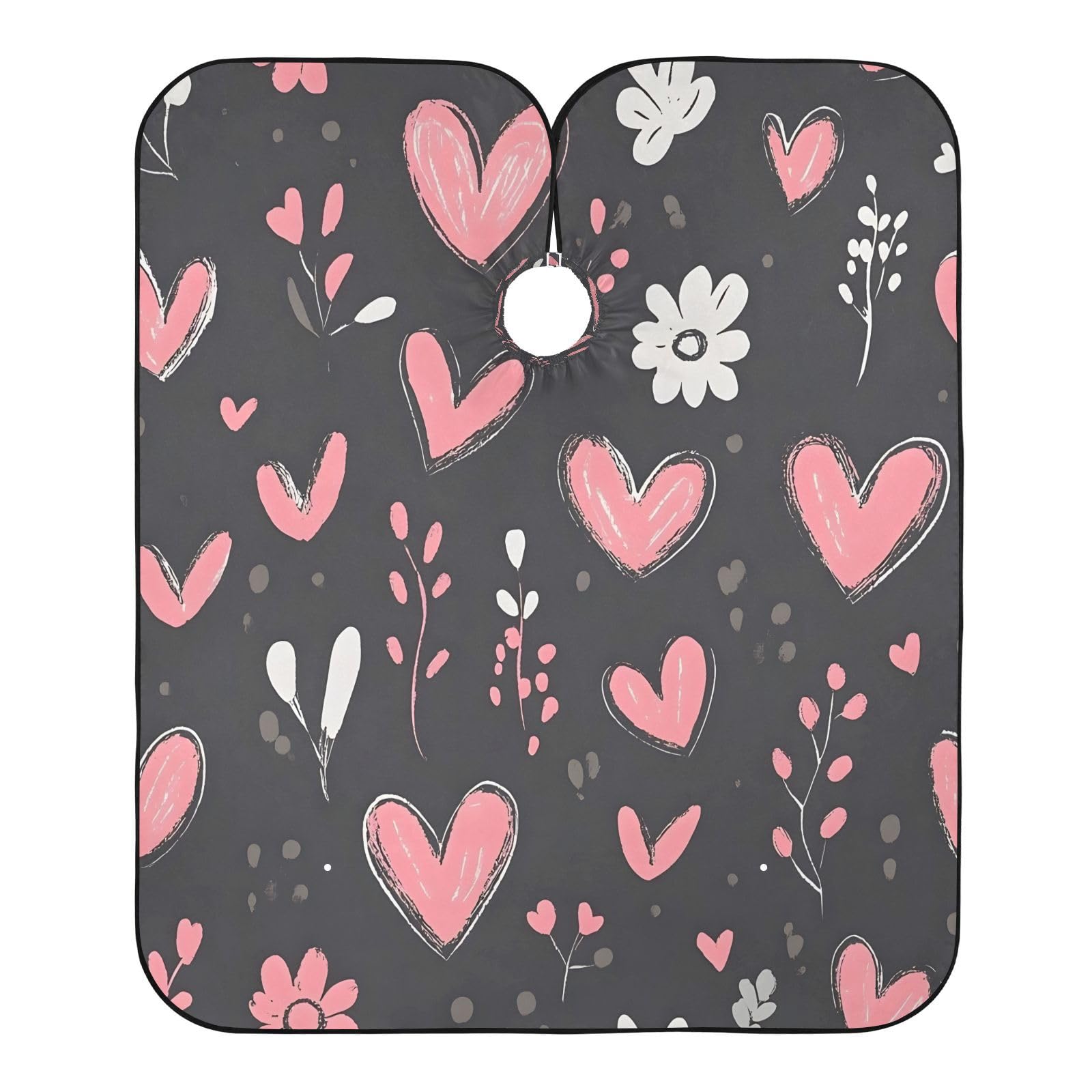 BOESI Doodle Heart and Flower Pattern Barber Shawl, Waterproof Haircut Shawl, Haircut Salon Apron, Shaving Bib, 55 x 65 inches
