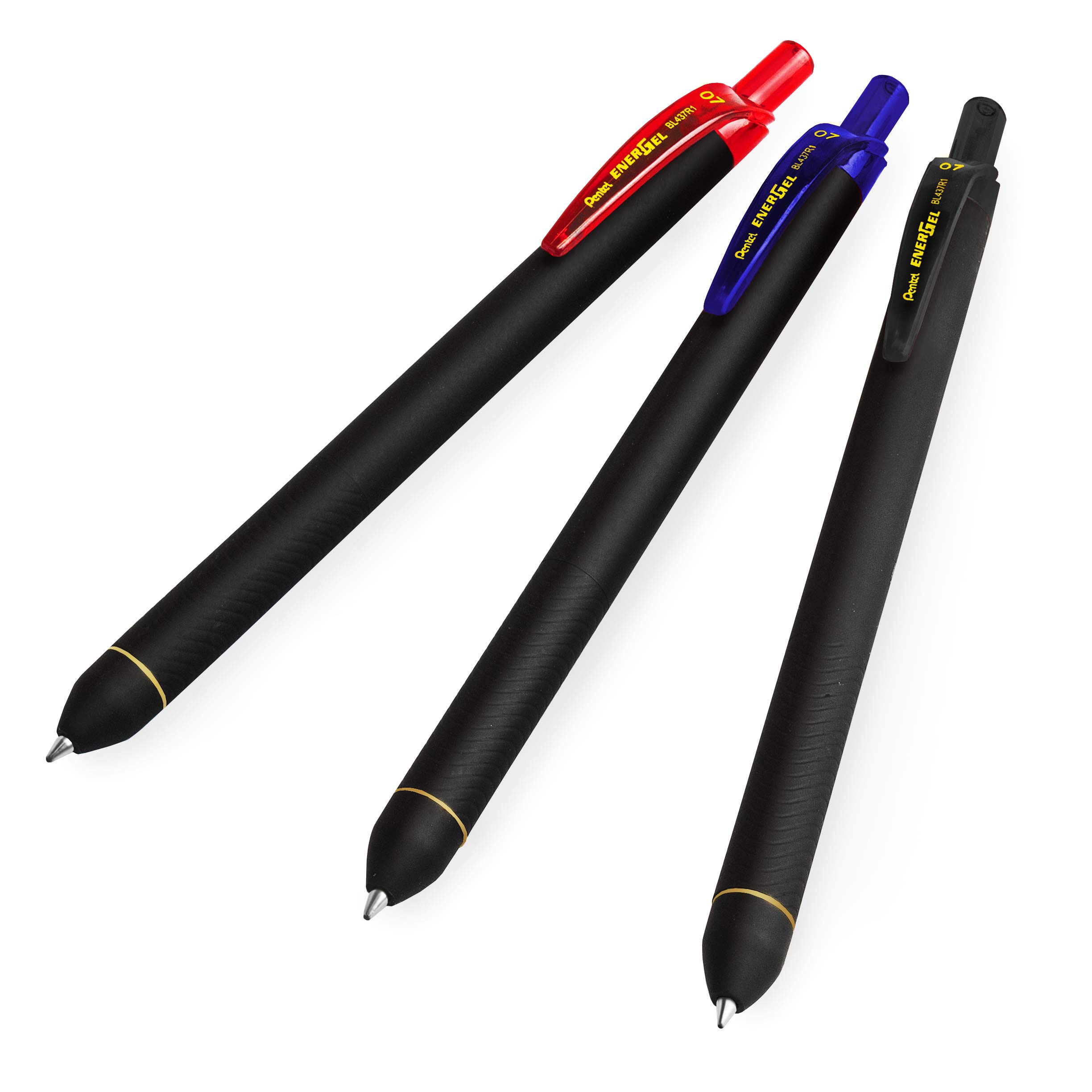 Pentel Energel BL437R1 Retractable Gel Ink Rollerball Pen - 0.7mm Nib - Black, Blue, Red - Pack of 3