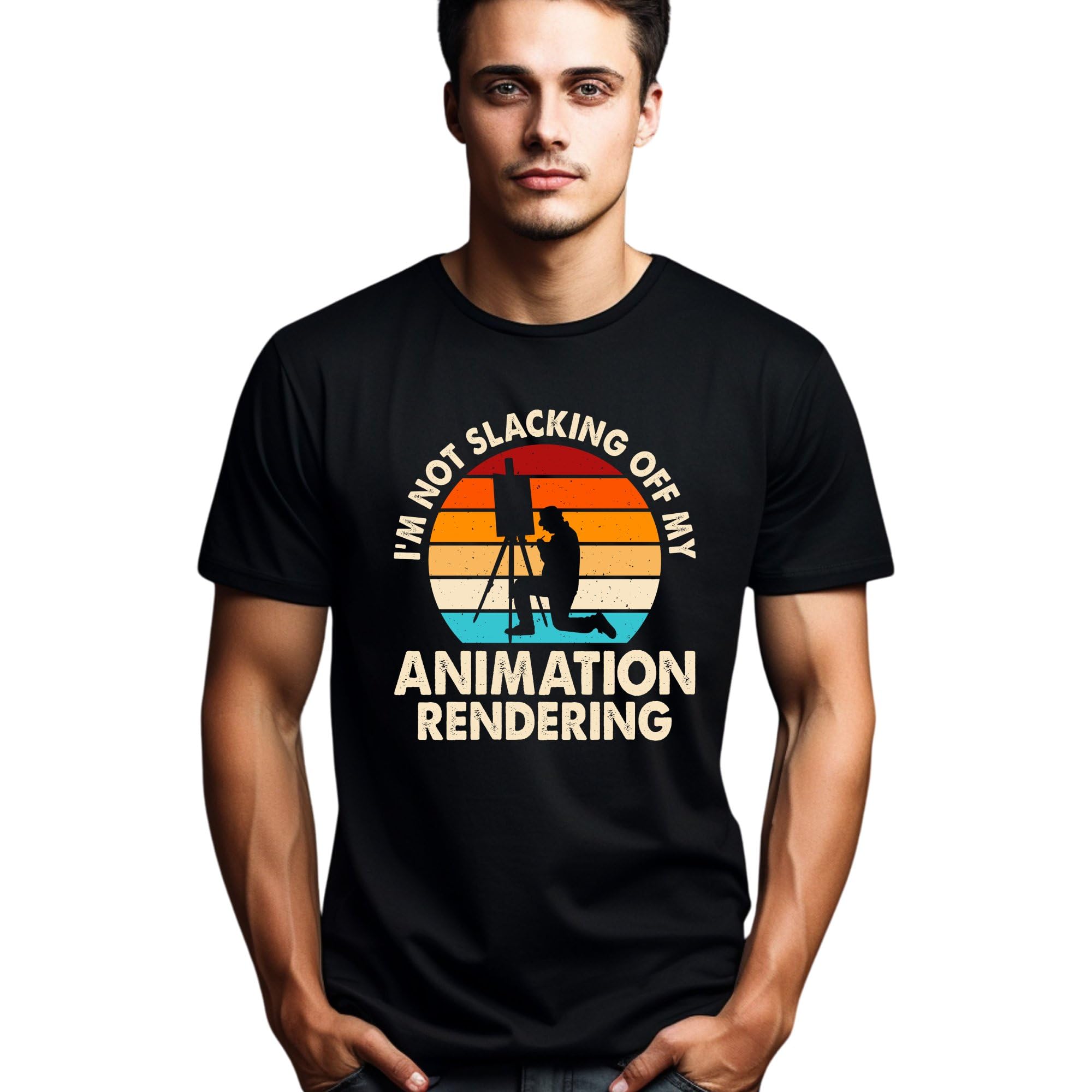 Seek Buy Love Artist Rendering T-Shirt, Colorful Retro Sunset Graphic Tee, Animation Studio Casual Wear, Unisex Shirt Gift for Animators