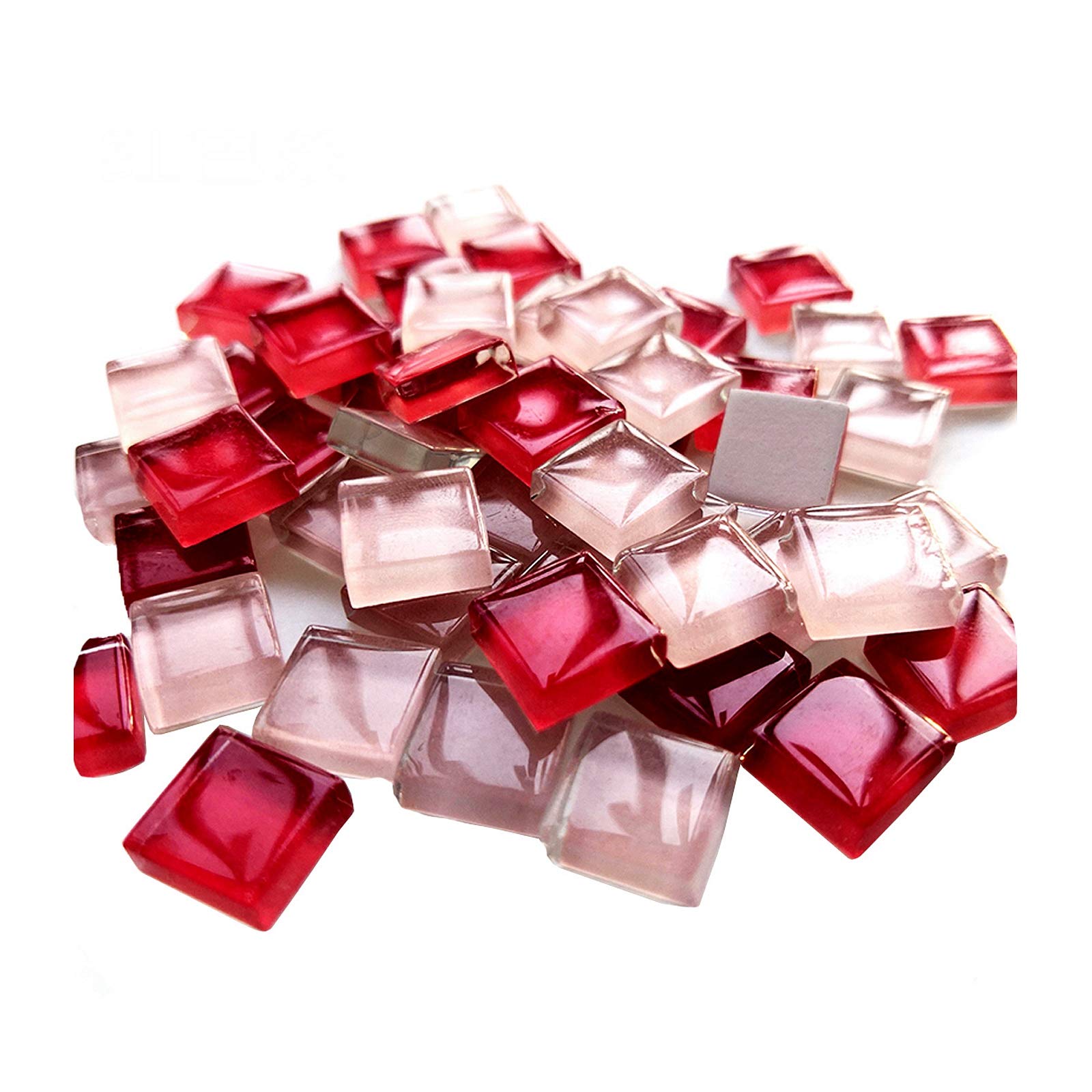 FAIRUO 100 Pieces Bulk Mosaic Tiles Assorted Color Opaque Glass Crafts Supplies for DIY Picture Coaster Home Decoration (1x1cm, Red Series)