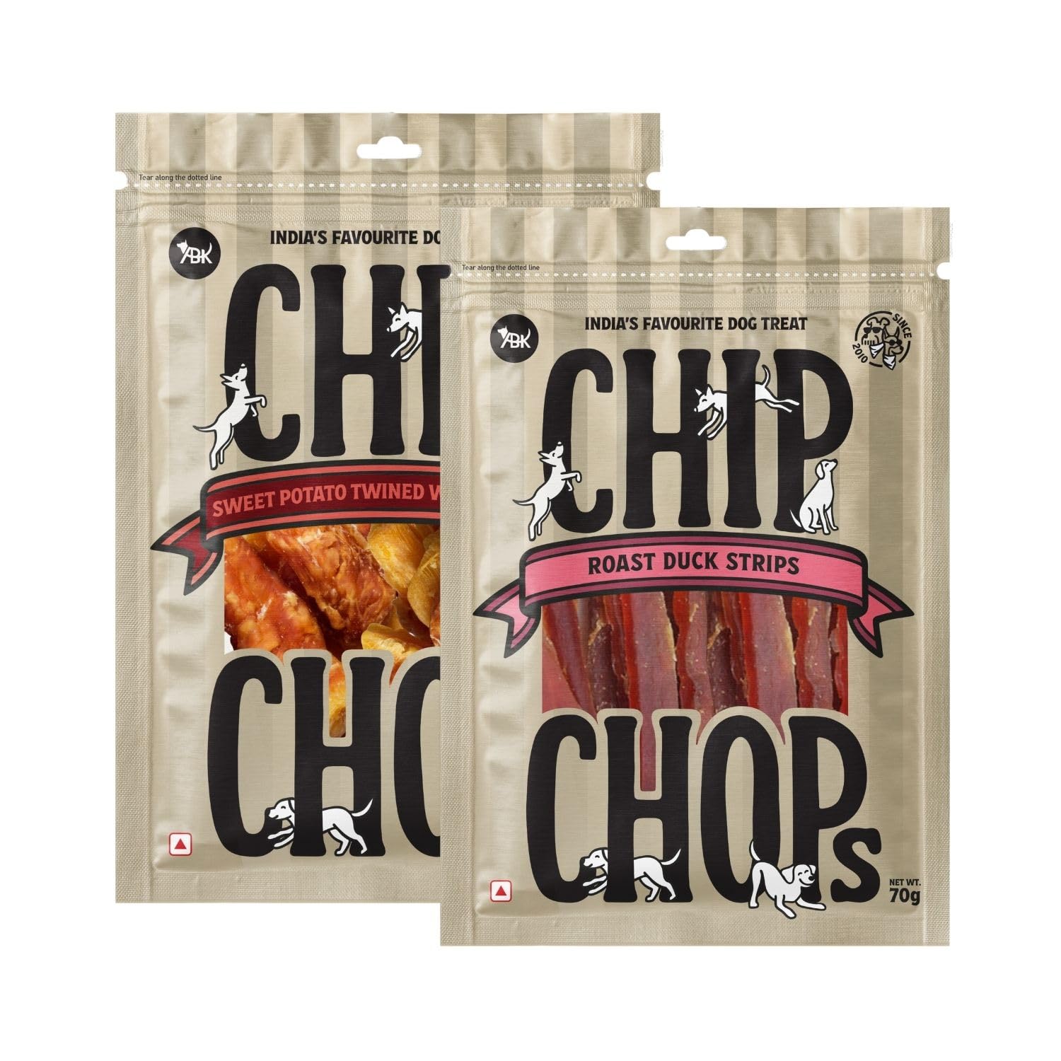 Combo of Chip Chop Dog Treat, Healthy Nutritious Treat Roast Duck and Sweet Potato Chicken Easily Digestible Treats, Suitable for All Dog Breeds, 70 gm Each.