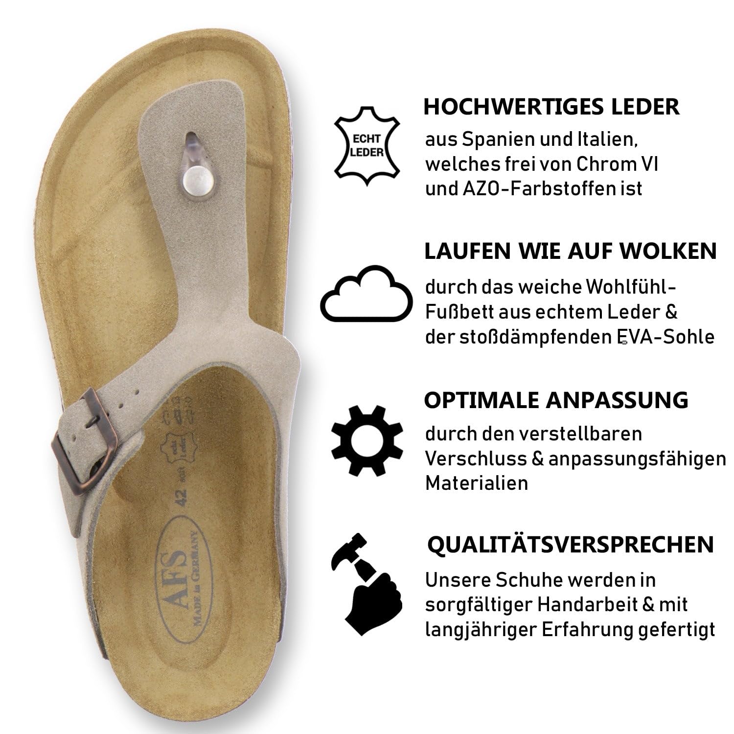 AFS-Schuhe bequeme Herren Sandalen aus Leder mit Fußbett, Made in Germany