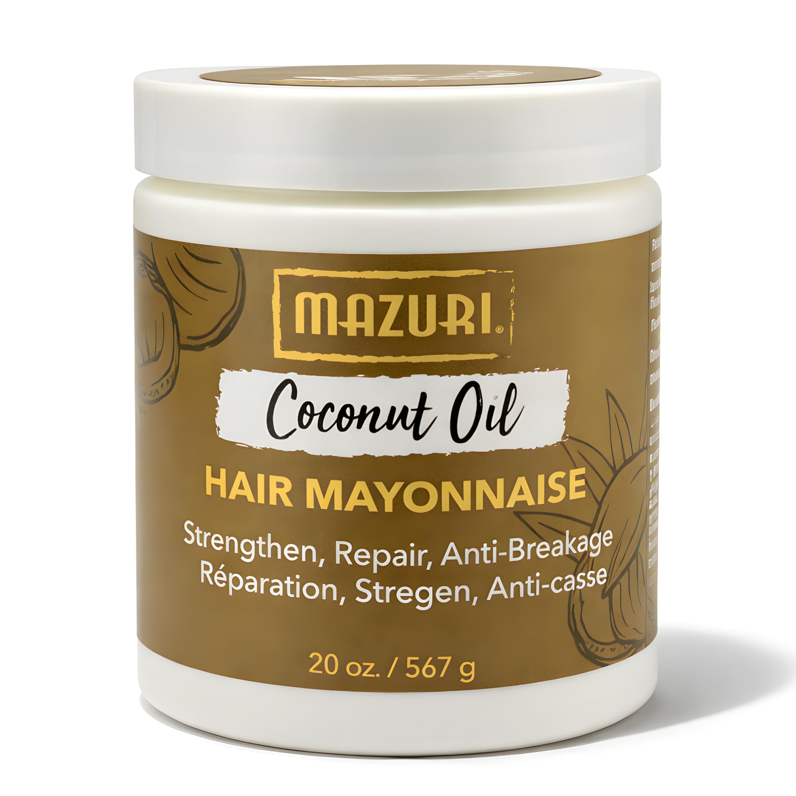 Coconut Oil Hair Mayonnaise, 567 g - Strengthen, Repair & Prevent Breakage, Anti-Split End Moisturising Care for Dry, Damaged & Chemically Treated Hair-Mazuri